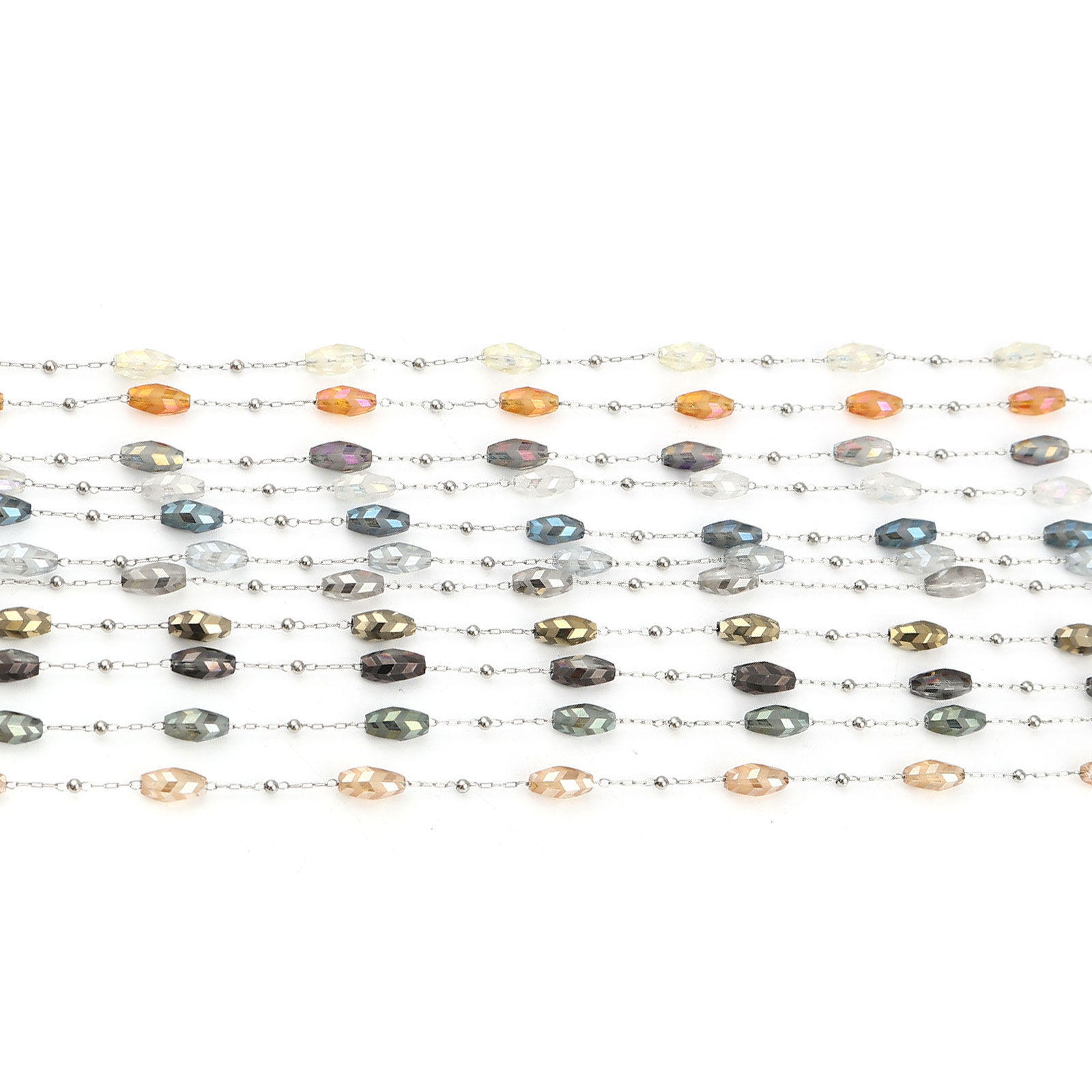 Picture of Stainless Steel Faceted Beaded Chain For Handmade DIY Jewelry Making Findings Marquise Silver Tone 9x4mm