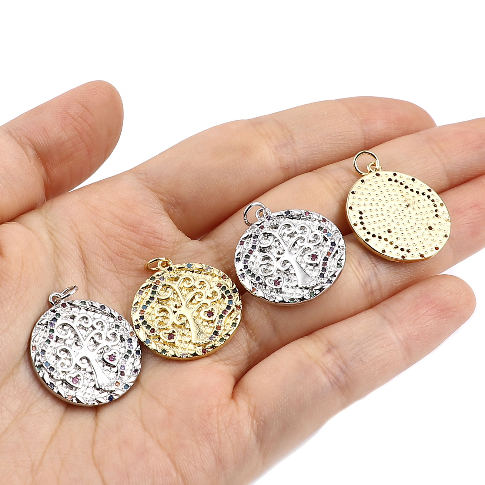 Picture of Brass Charms Round Tree Multicolor Rhinestone 26mm x 20mm, 1 Piece