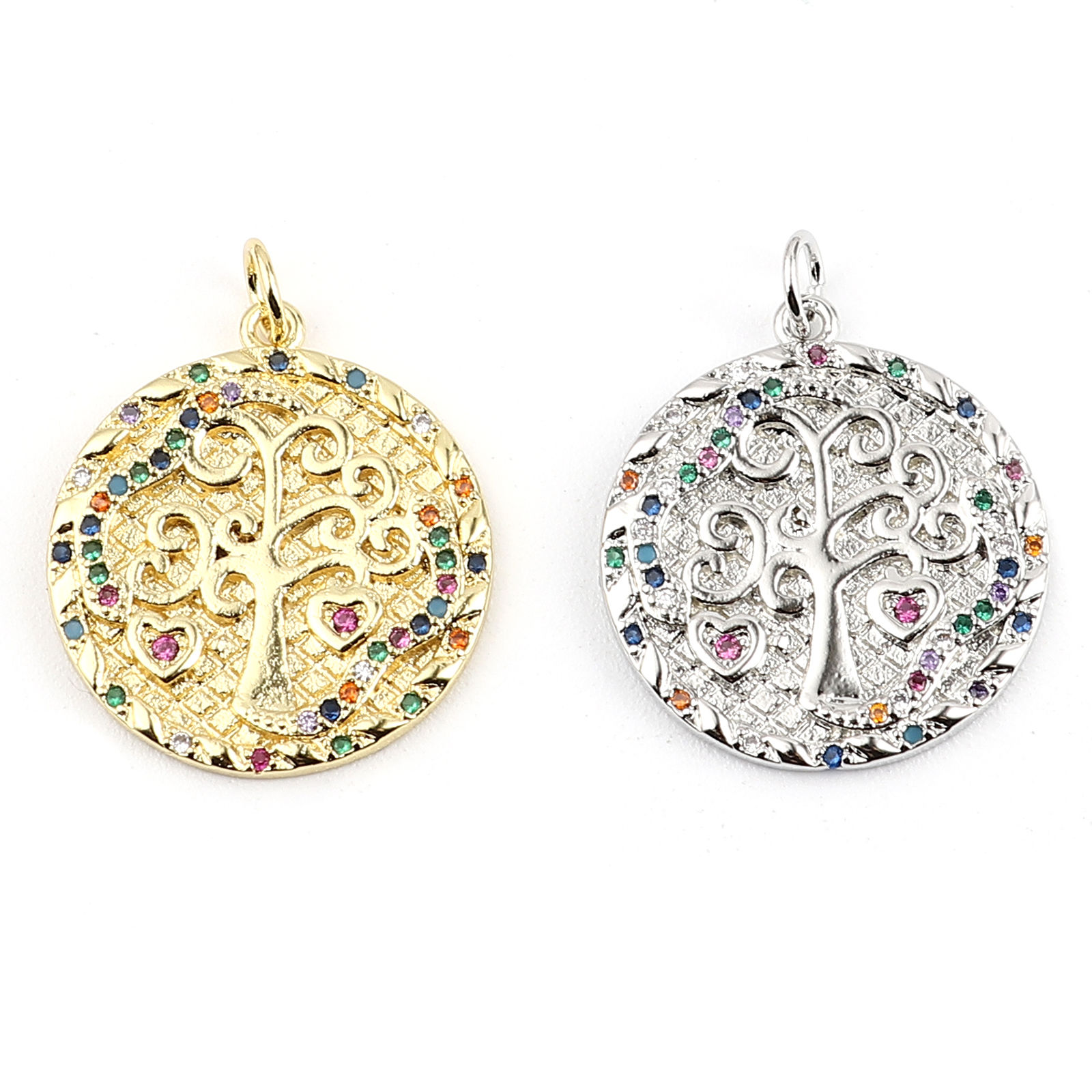 Picture of Brass Charms Round Tree Multicolor Rhinestone 26mm x 20mm, 1 Piece