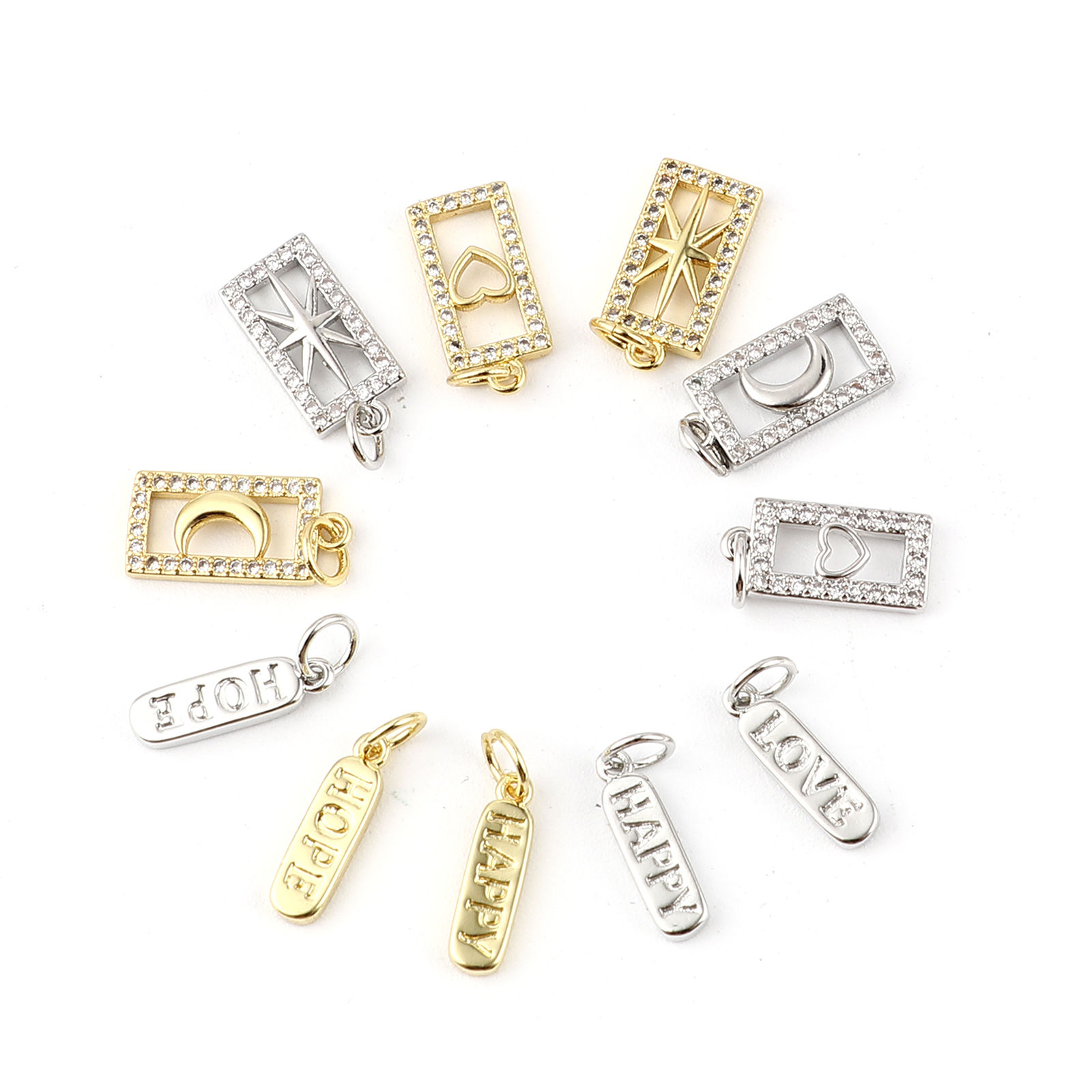 Picture of Brass Galaxy Charms Rectangle Moon Micro Pave Clear Rhinestone 18mm x 7mm, 2 PCs