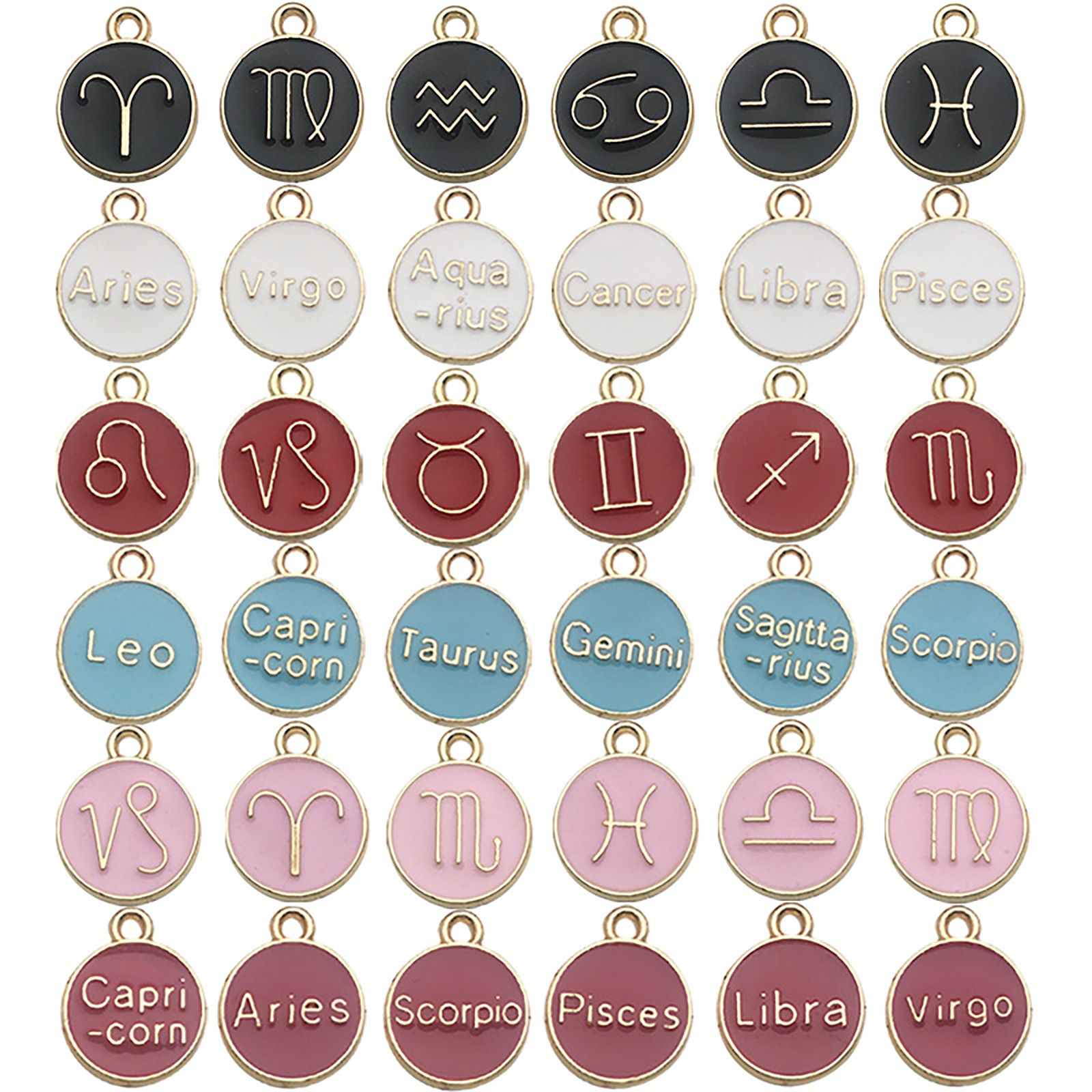 Immagine di Lega di Zinco Charms Tondo Costellazione Smalto 1 Serie