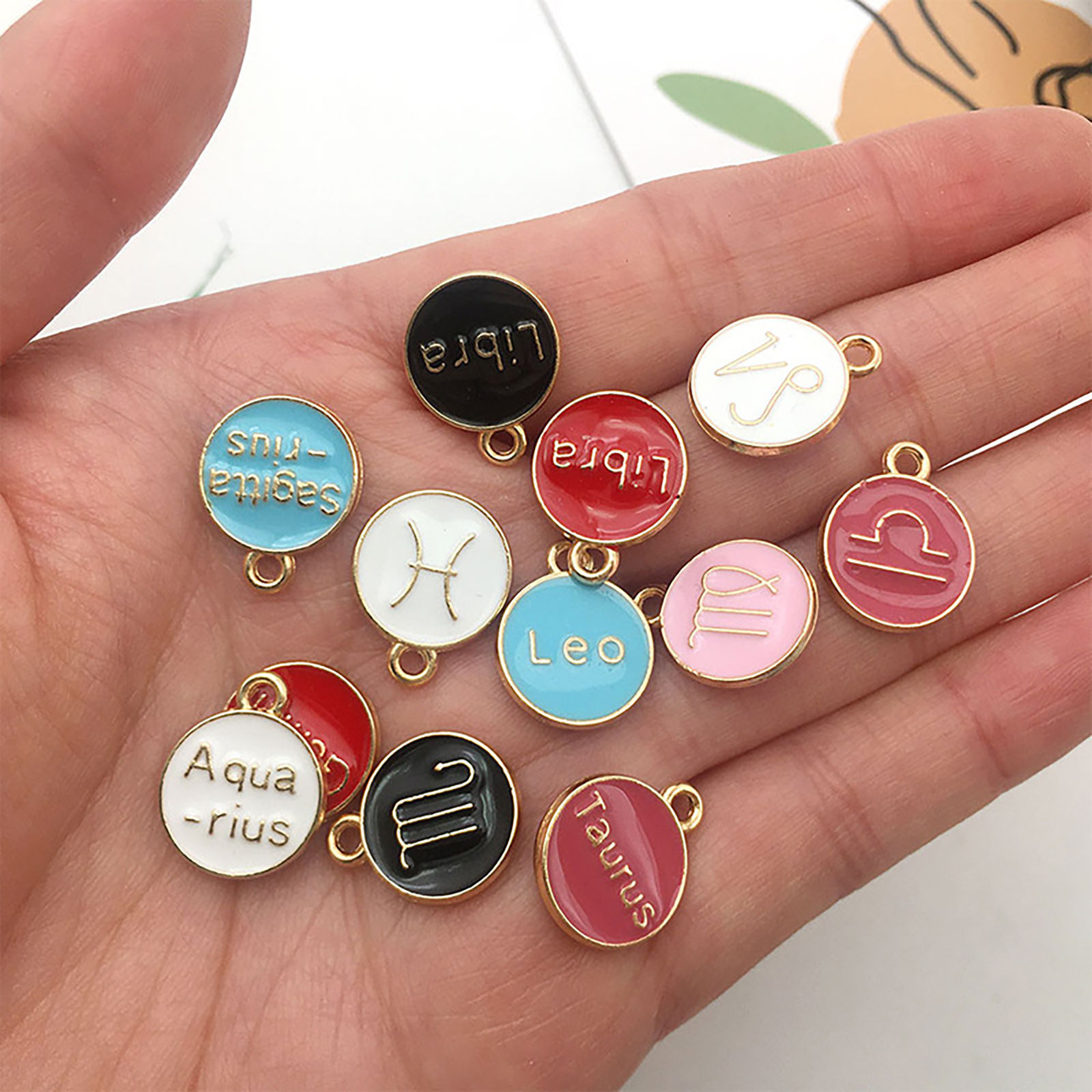 Immagine di Lega di Zinco Charms Tondo Costellazione Smalto 1 Serie