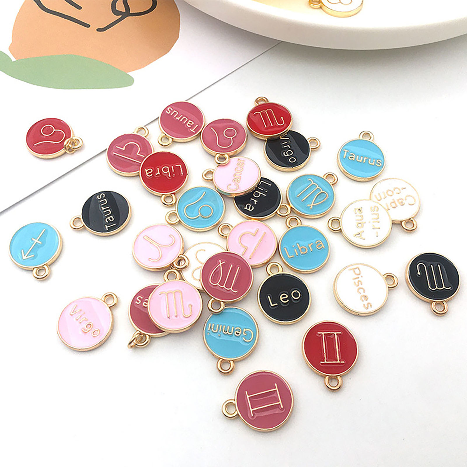Immagine di Lega di Zinco Charms Tondo Costellazione Smalto 1 Serie