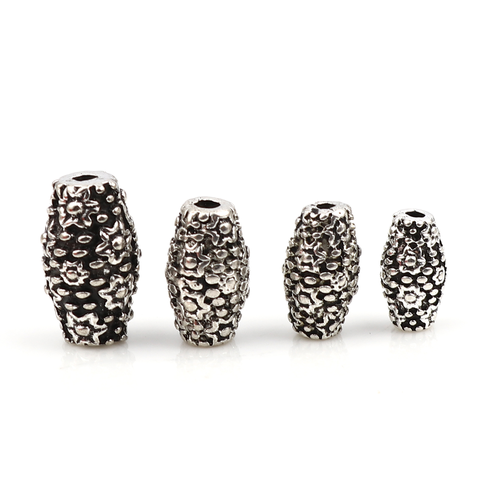 Immagine di Lega di Zinco Perline Barile Argento Antico Fiore Scolpisce 20 Pz