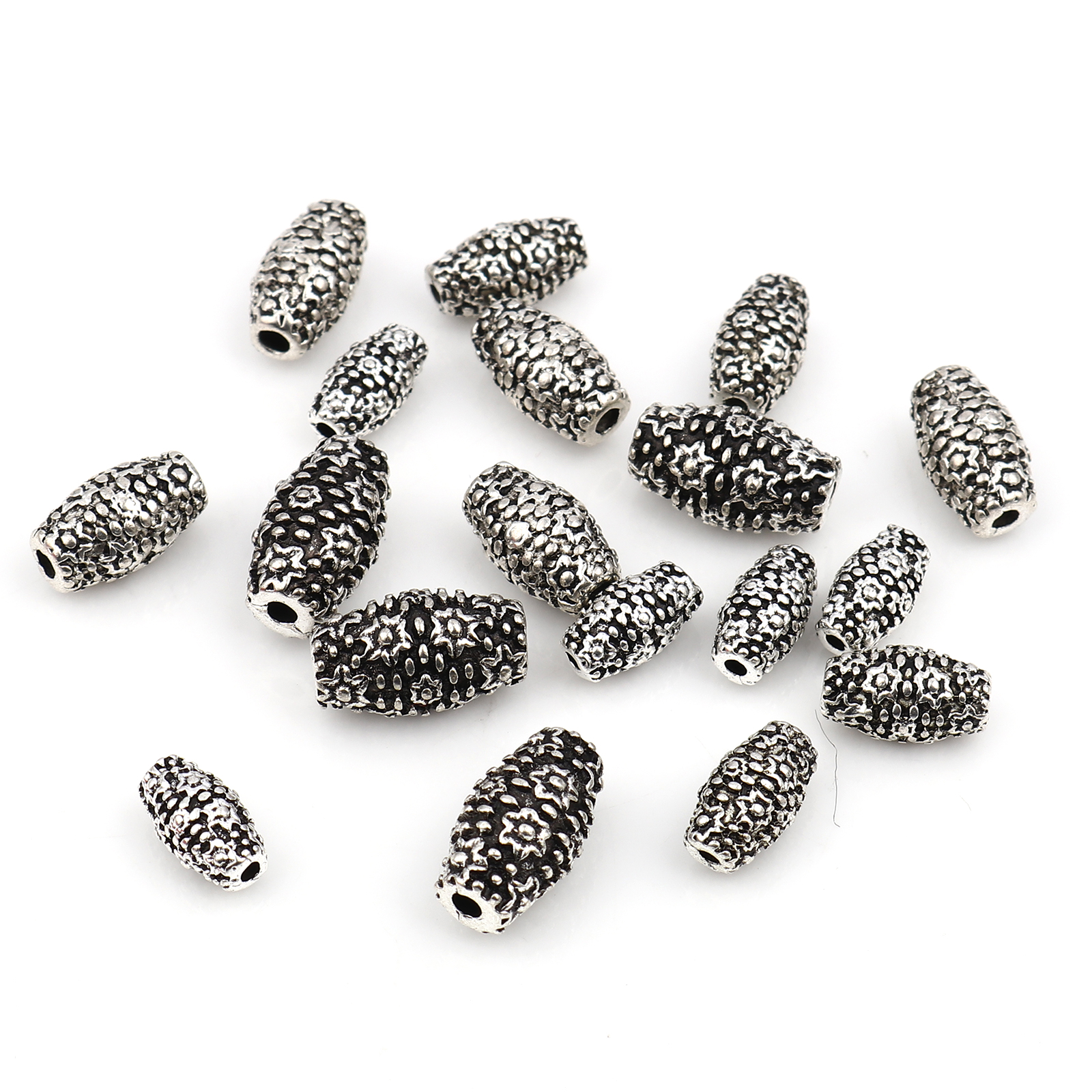 Immagine di Lega di Zinco Perline Barile Argento Antico Fiore Scolpisce 20 Pz