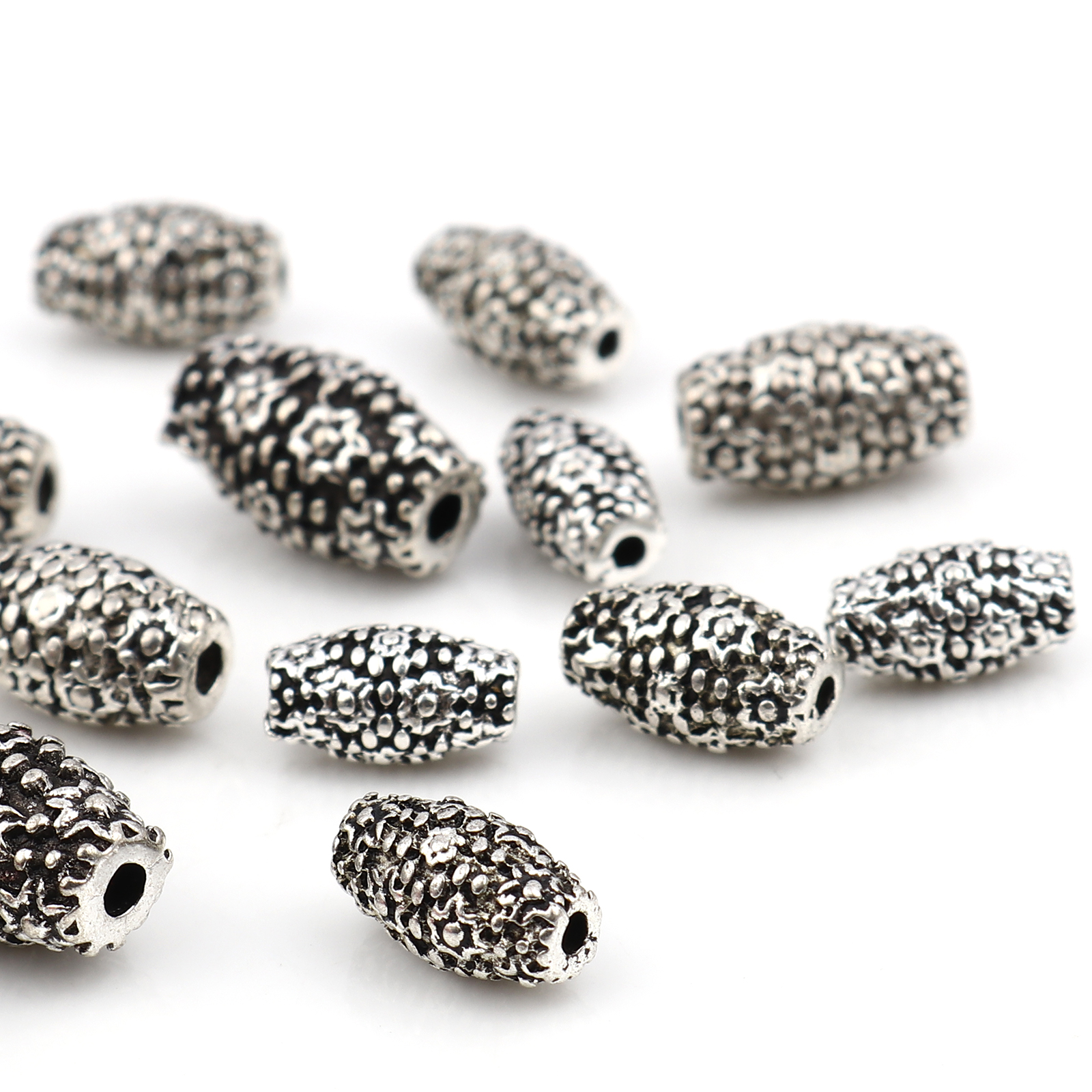 Immagine di Lega di Zinco Perline Barile Argento Antico Fiore Scolpisce 20 Pz