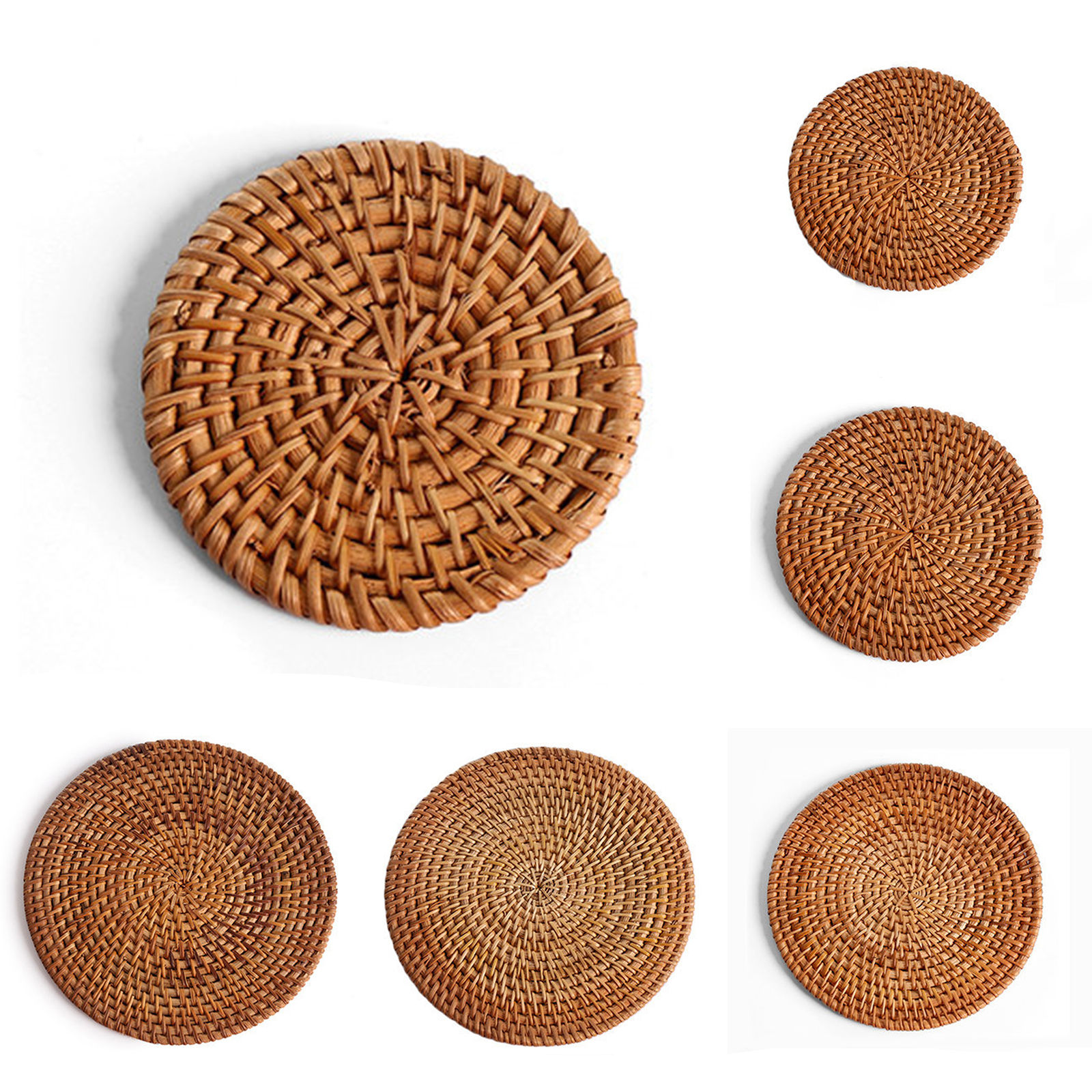 Imagen de Rattan Weaving Round Tea Coaster Mat Tea Ceremony Tools
