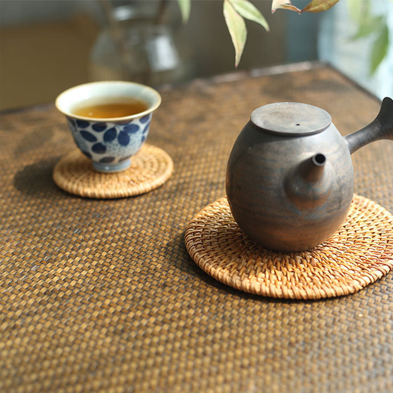 Imagen de Rattan Weaving Round Tea Coaster Mat Tea Ceremony Tools