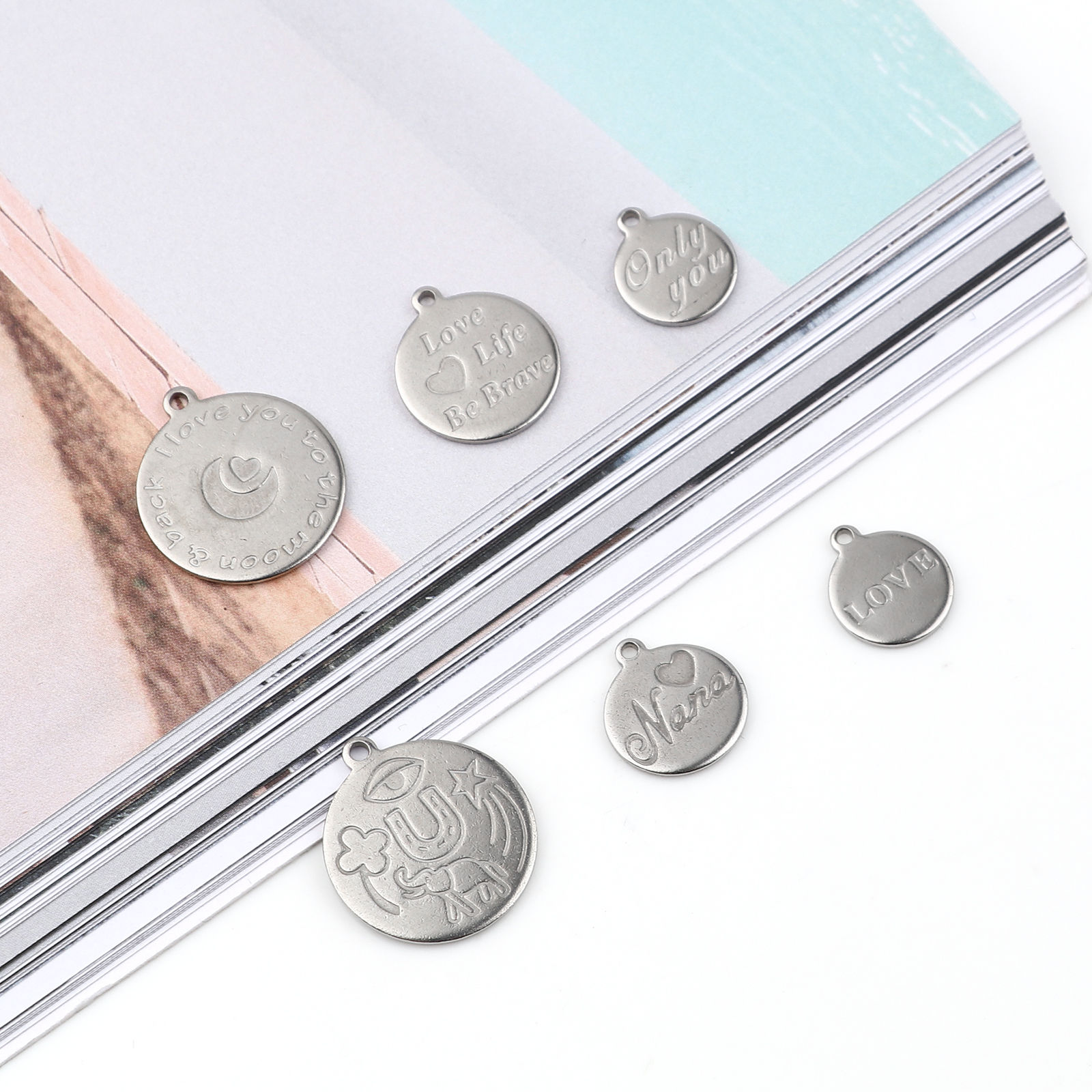 Bild von Edelstahl Charms Rund 5 Stück
