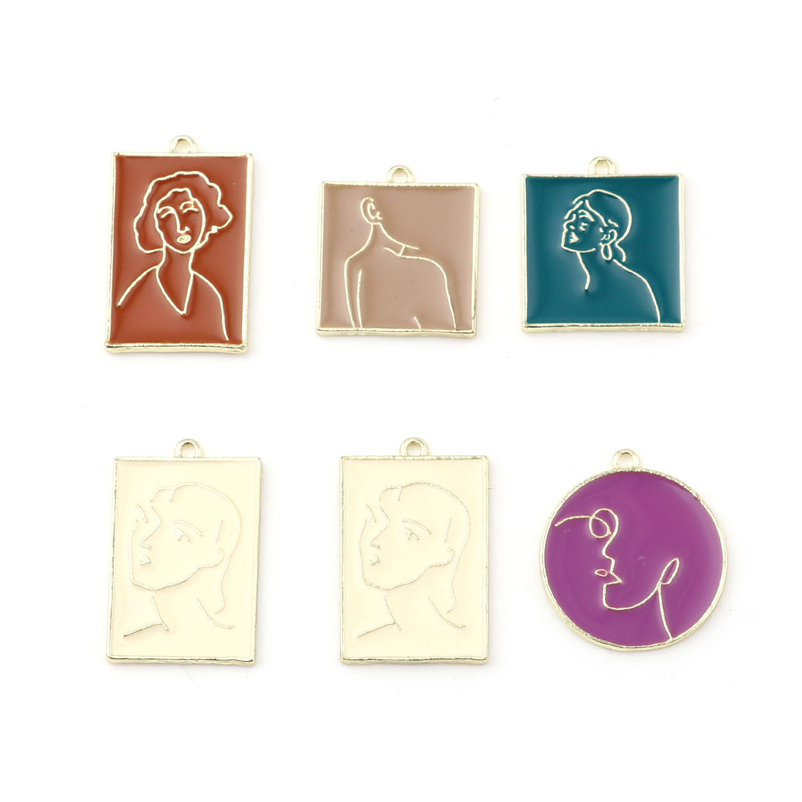 Picture of Zinc Based Alloy Charms Geometric Gold Plated Multicolor Person Enamel 5 PCs