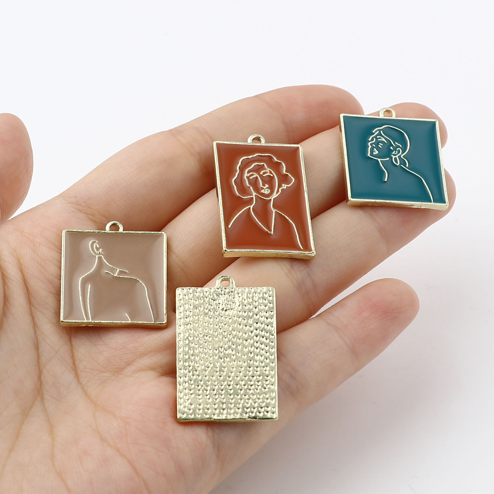 Picture of Zinc Based Alloy Charms Geometric Gold Plated Multicolor Person Enamel 5 PCs