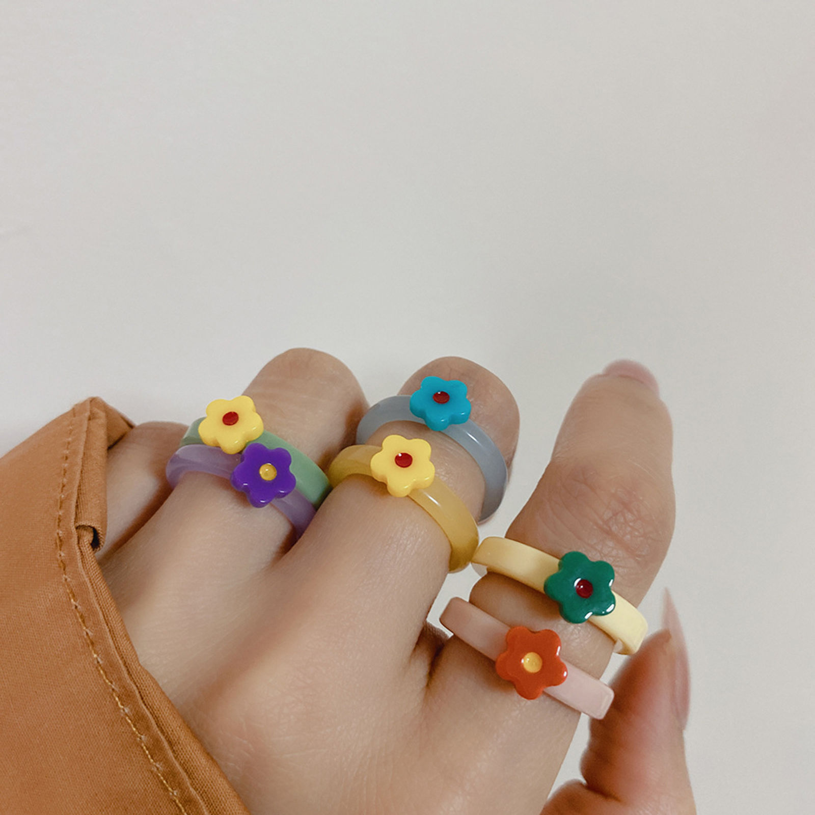 Imagen de Resina No Ajustable Anillos Multicolor Anillo Flor 1 Unidad