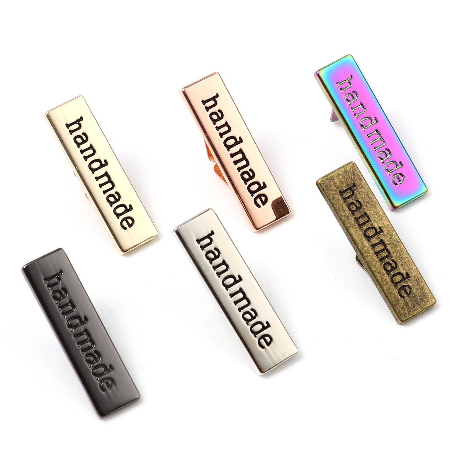 Picture of Zinc Based Alloy Label Tags Rectangle " Handmade " 36mm x 10mm 35mm x 12mm, 5 Sets ( 2 PCs/Set)
