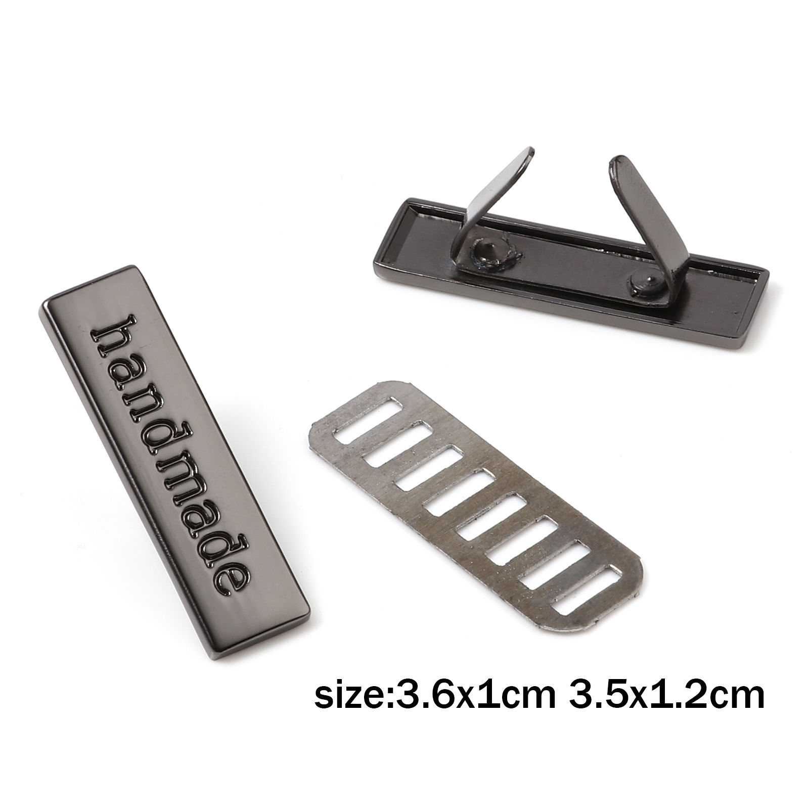 Picture of Zinc Based Alloy Label Tags Rectangle " Handmade " 36mm x 10mm 35mm x 12mm, 5 Sets ( 2 PCs/Set)