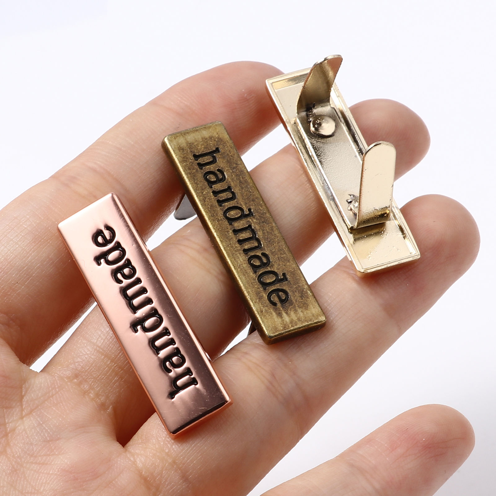 Picture of Zinc Based Alloy Label Tags Rectangle " Handmade " 36mm x 10mm 35mm x 12mm, 5 Sets ( 2 PCs/Set)