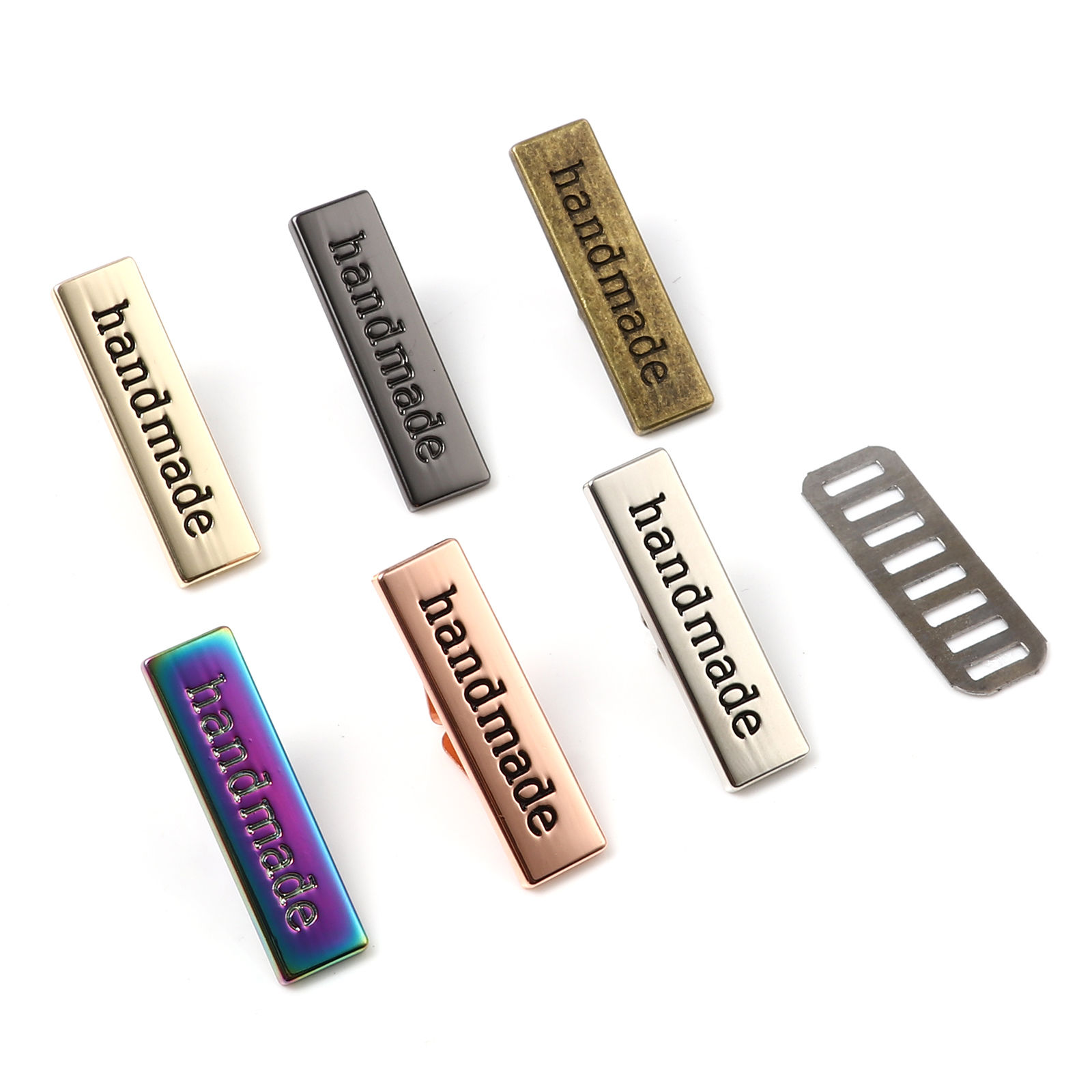 Picture of Zinc Based Alloy Label Tags Rectangle " Handmade " 36mm x 10mm 35mm x 12mm, 5 Sets ( 2 PCs/Set)