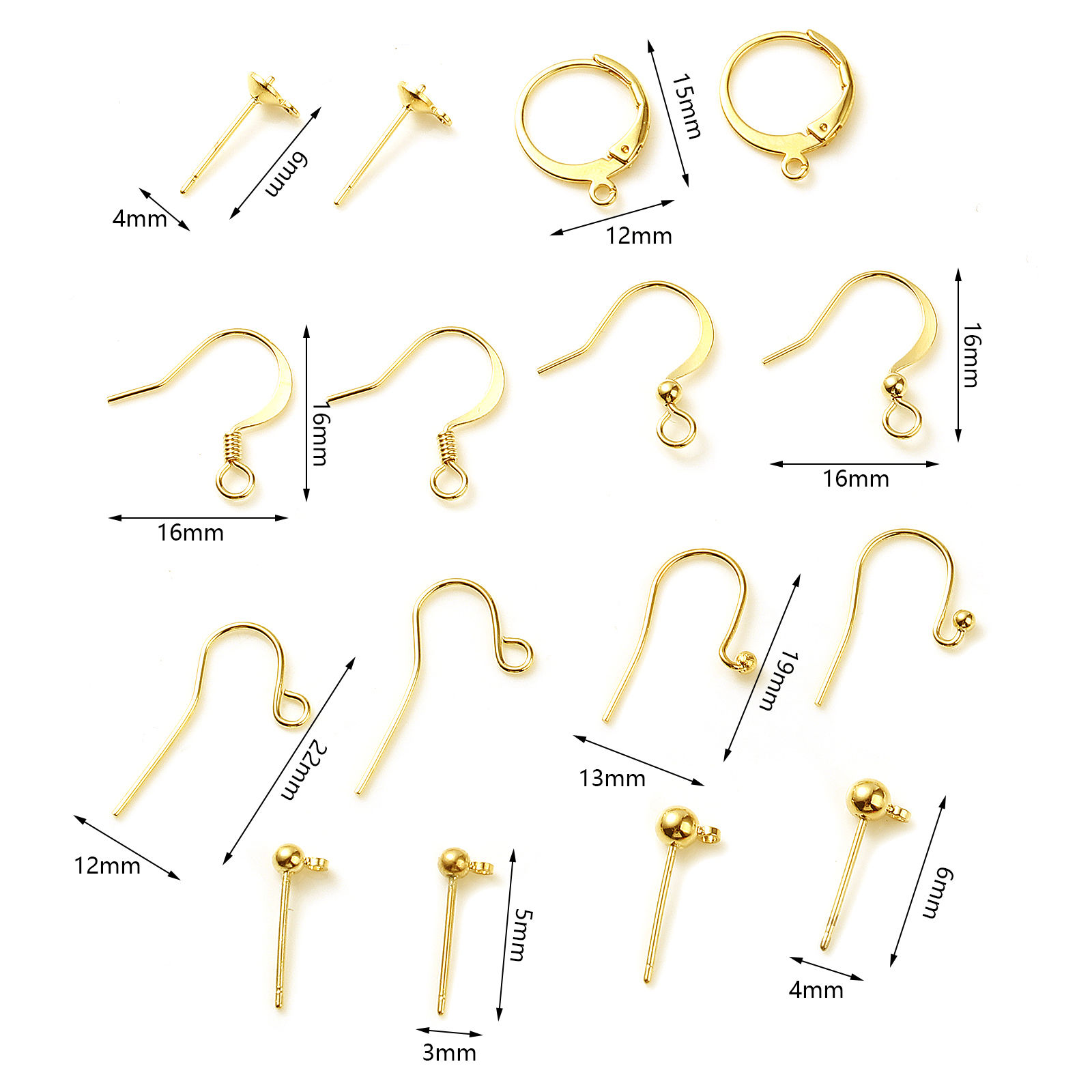 Immagine di Rame Ganci per Orecchini Oro riempito W/ Loop Diametro Filo: (21 misura), 4 Pz