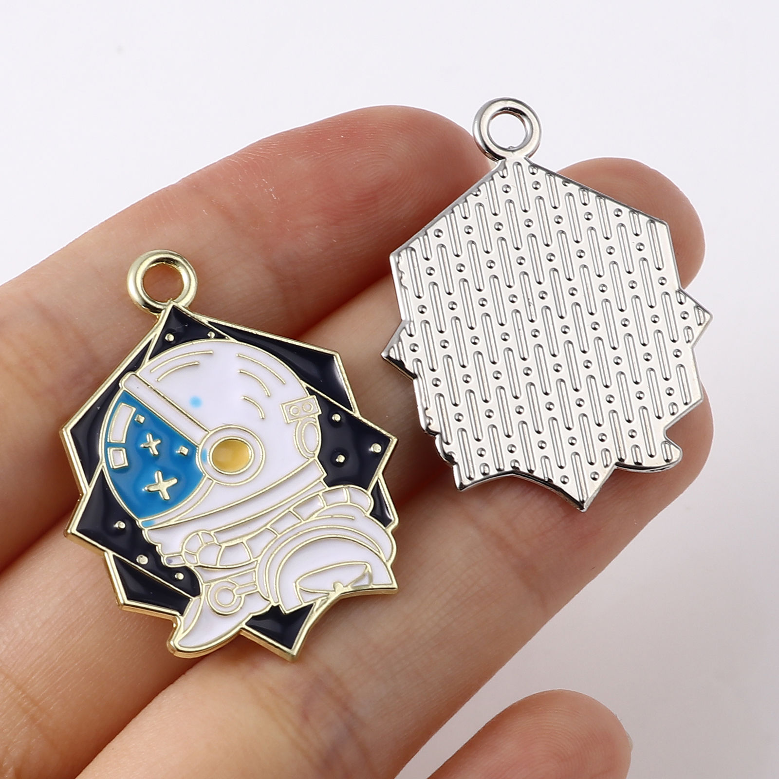 Picture of Zinc Based Alloy Galaxy Pendants Polygon Multicolor Spaceman Enamel 5 PCs