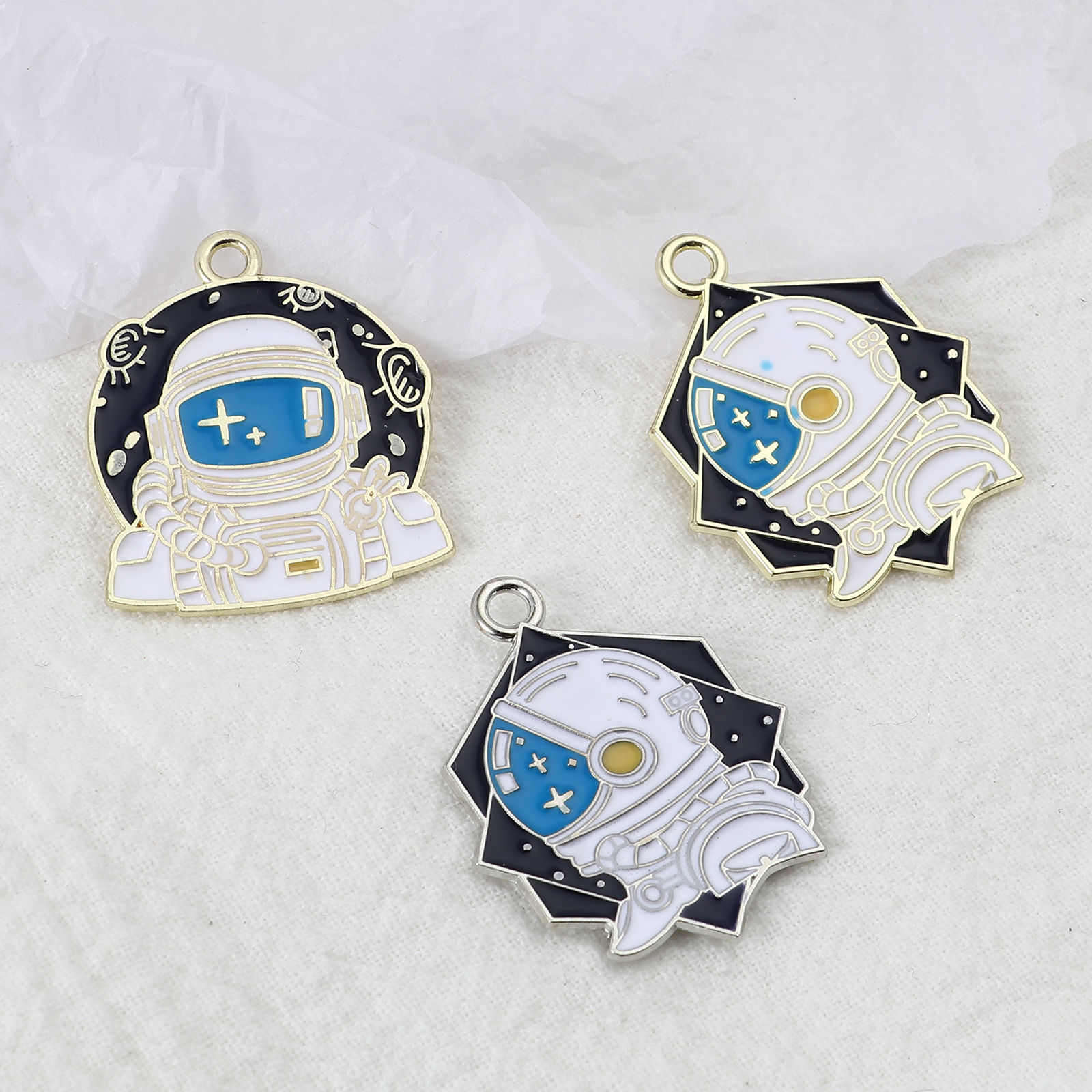 Picture of Zinc Based Alloy Galaxy Pendants Polygon Multicolor Spaceman Enamel 5 PCs