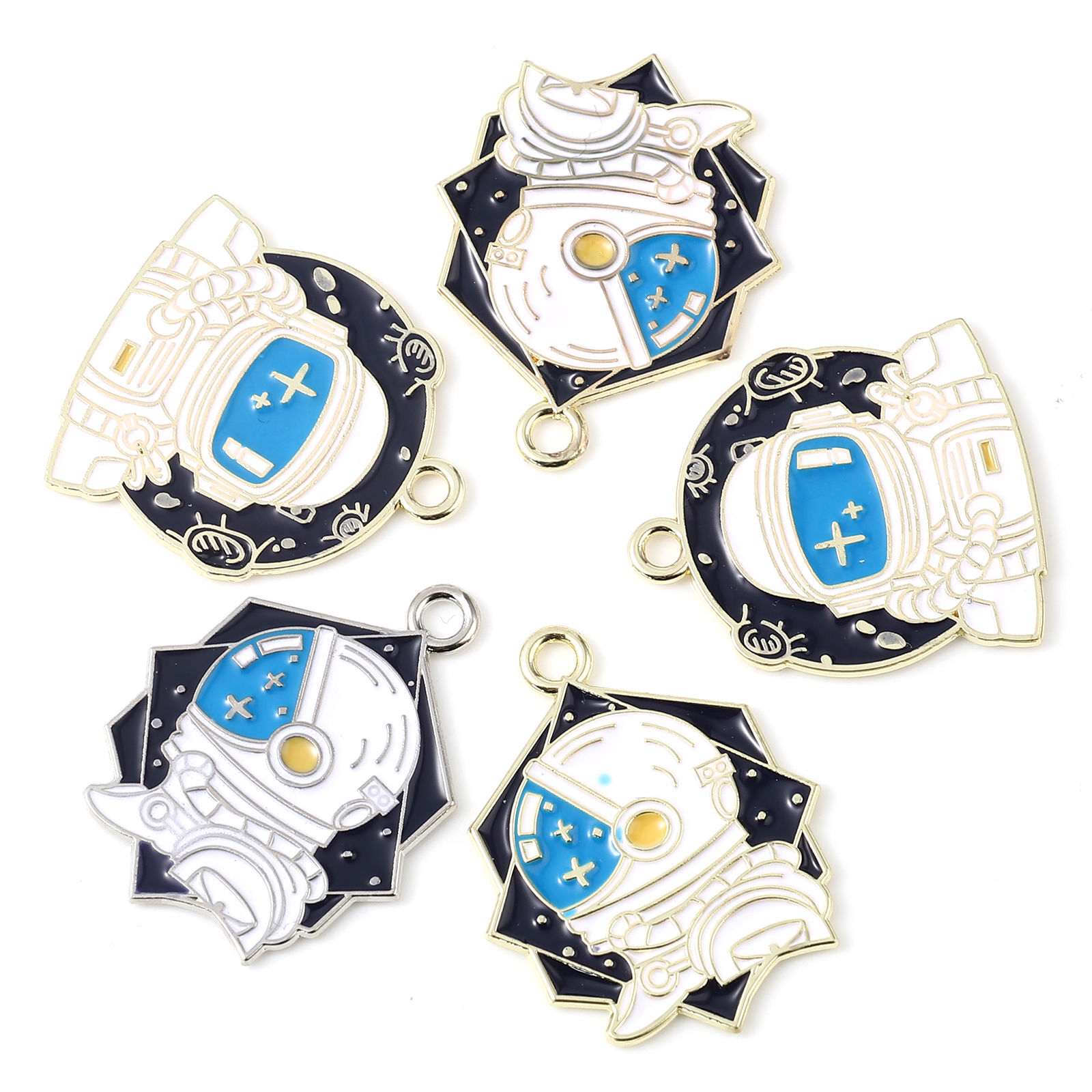Picture of Zinc Based Alloy Galaxy Pendants Polygon Multicolor Spaceman Enamel 5 PCs