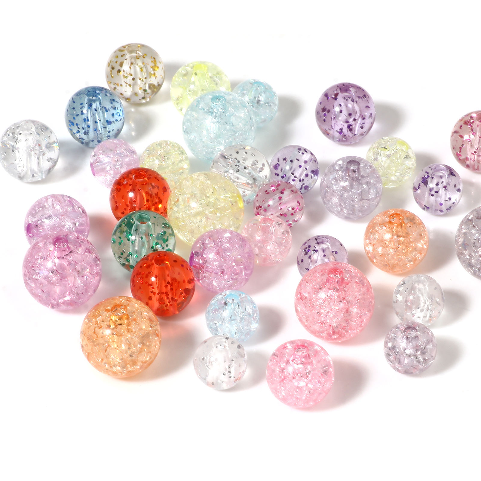 Image de Perles en Acrylique Rond Couleur au Hasard Motifs Fissurés 100 Pcs