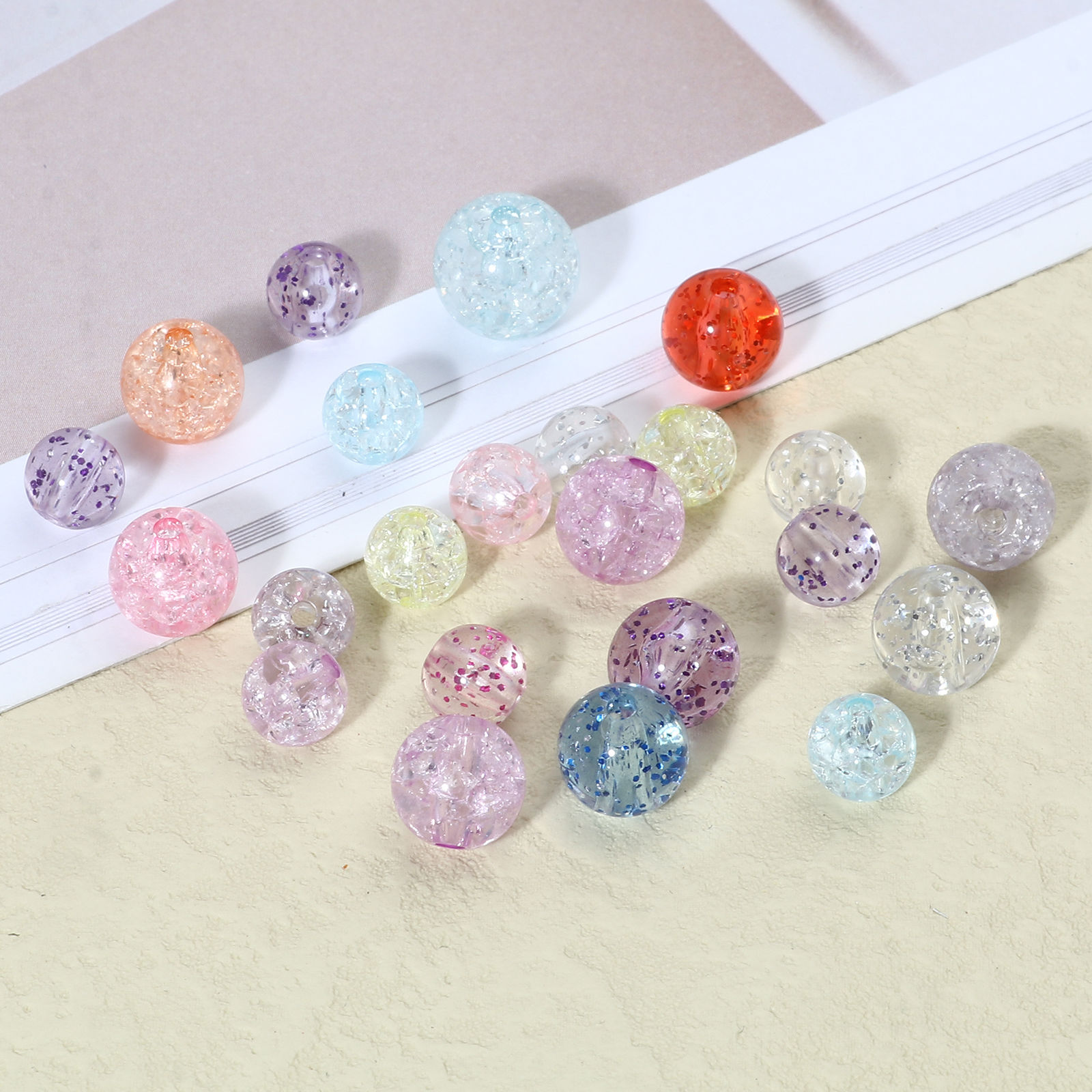 Image de Perles en Acrylique Rond Couleur au Hasard Motifs Fissurés 100 Pcs