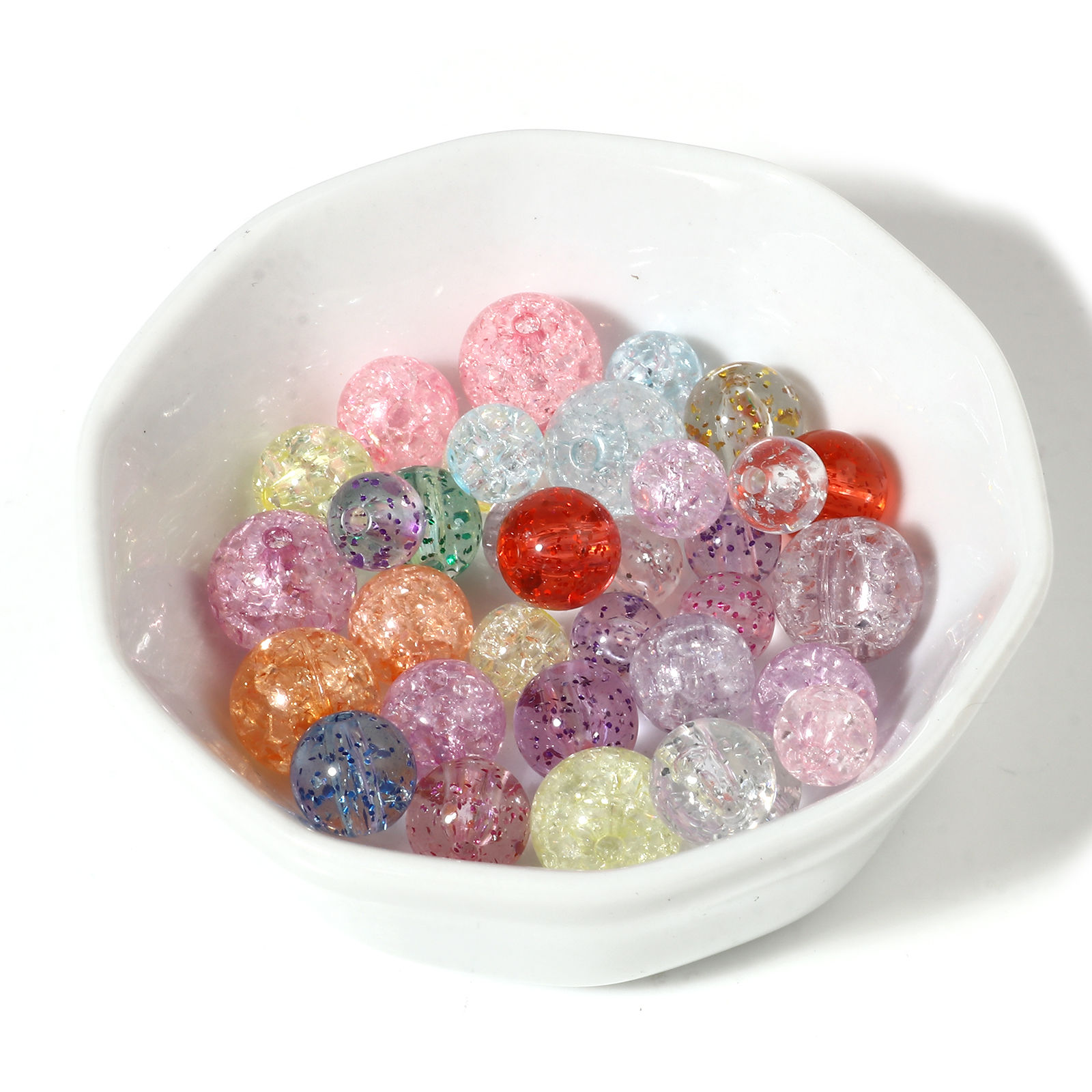 Image de Perles en Acrylique Rond Couleur au Hasard Motifs Fissurés 100 Pcs