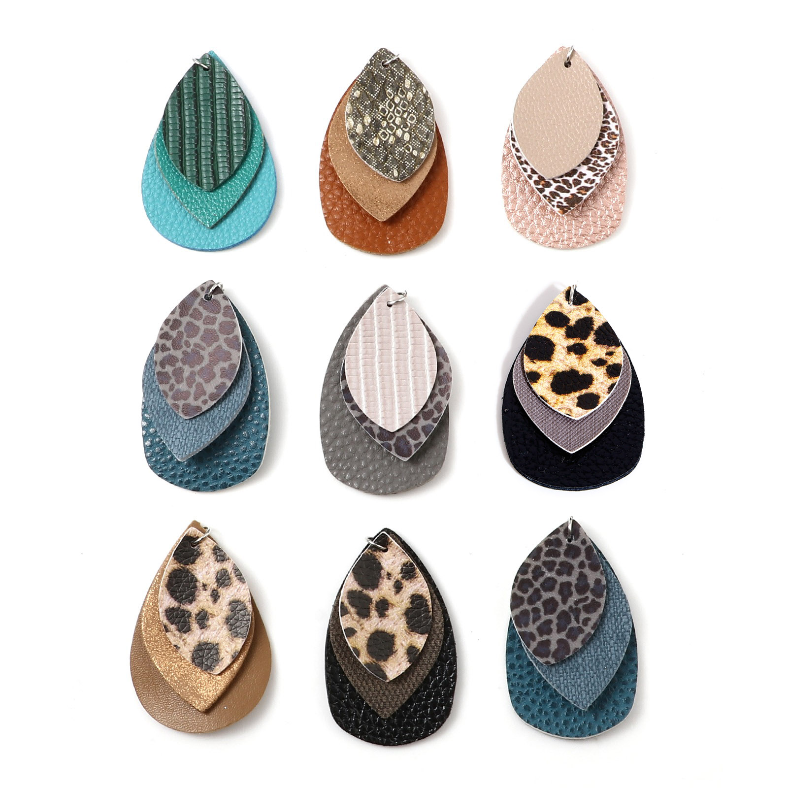 Immagine di PU Ciondoli Goccia Multicolore Leopardo 5.8cm x 3.7cm, 5 Pz