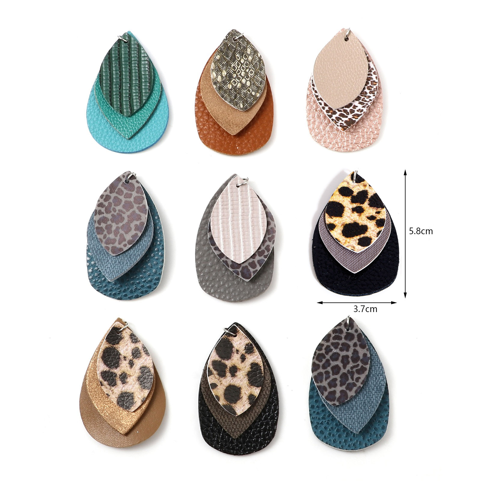 Immagine di PU Ciondoli Goccia Multicolore Leopardo 5.8cm x 3.7cm, 5 Pz