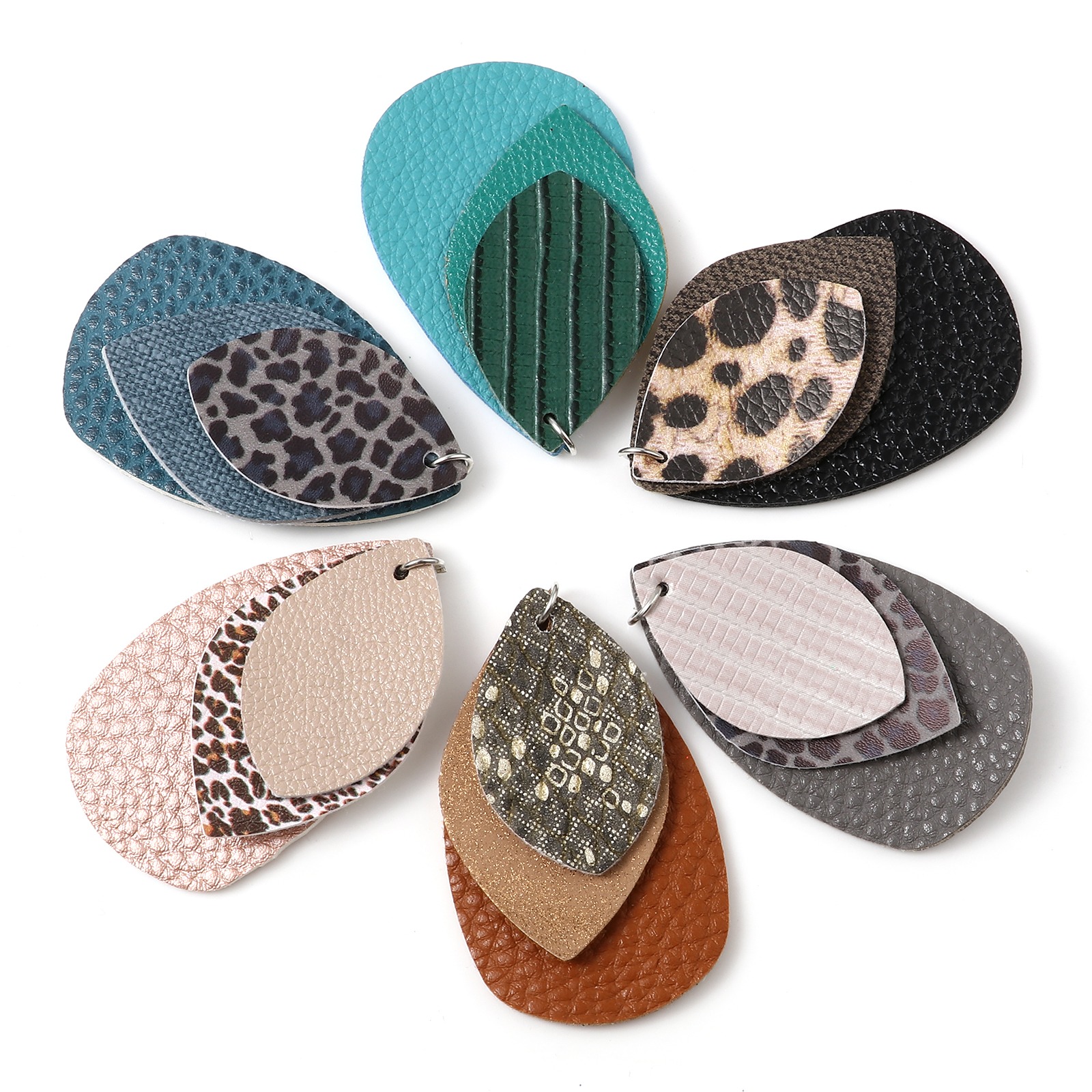 Immagine di PU Ciondoli Goccia Multicolore Leopardo 5.8cm x 3.7cm, 5 Pz