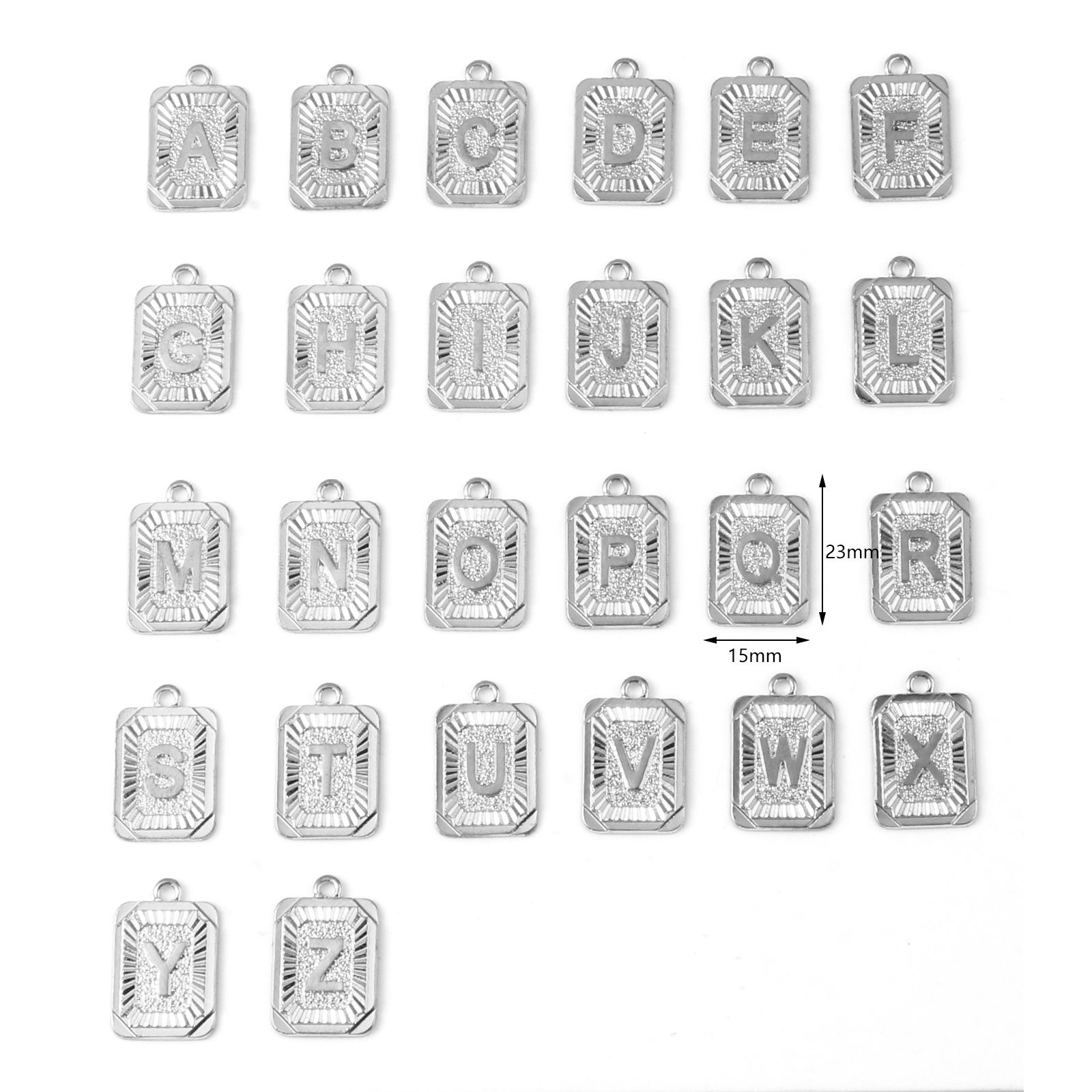 Picture of Zinc Based Alloy Charms Rectangle Silver Tone Initial Alphabet/ Capital Letter 23mm x 15mm, 10 PCs