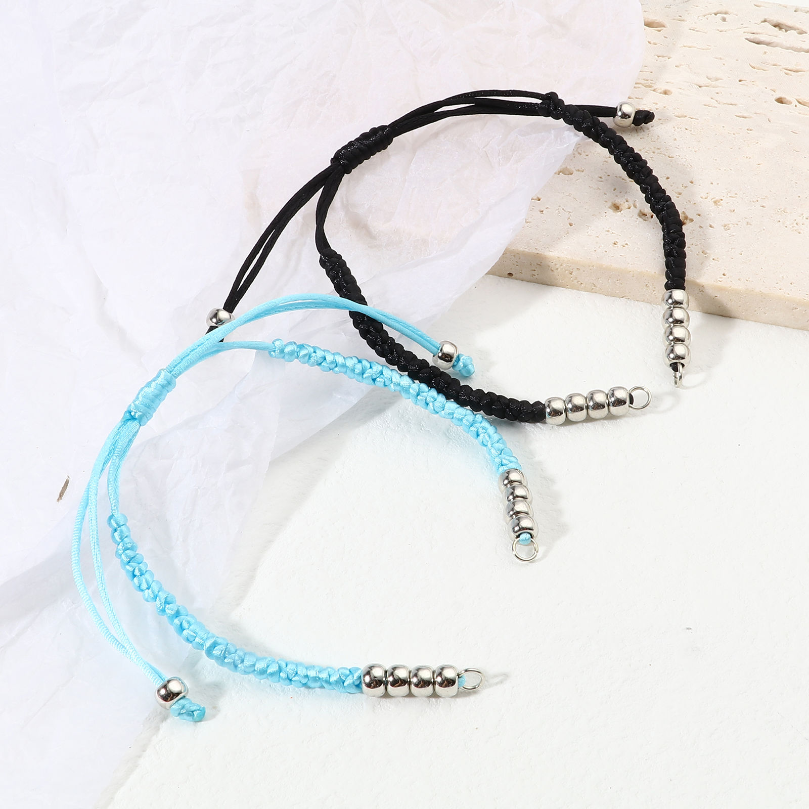 Picture of Polyester Braiding Braided Bracelets Accessories Findings Silver Tone Multicolor Adjustable 19cm(7 4/8") long, 5 PCs