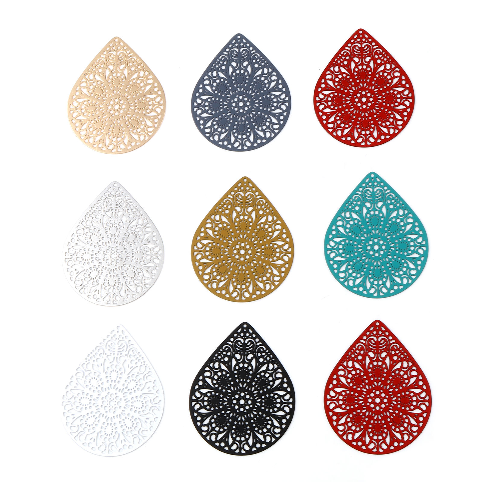 Picture of Iron Based Alloy Filigree Stamping Pendants Drop Multicolor Flower 4.9cm x 3.9cm, 10 PCs