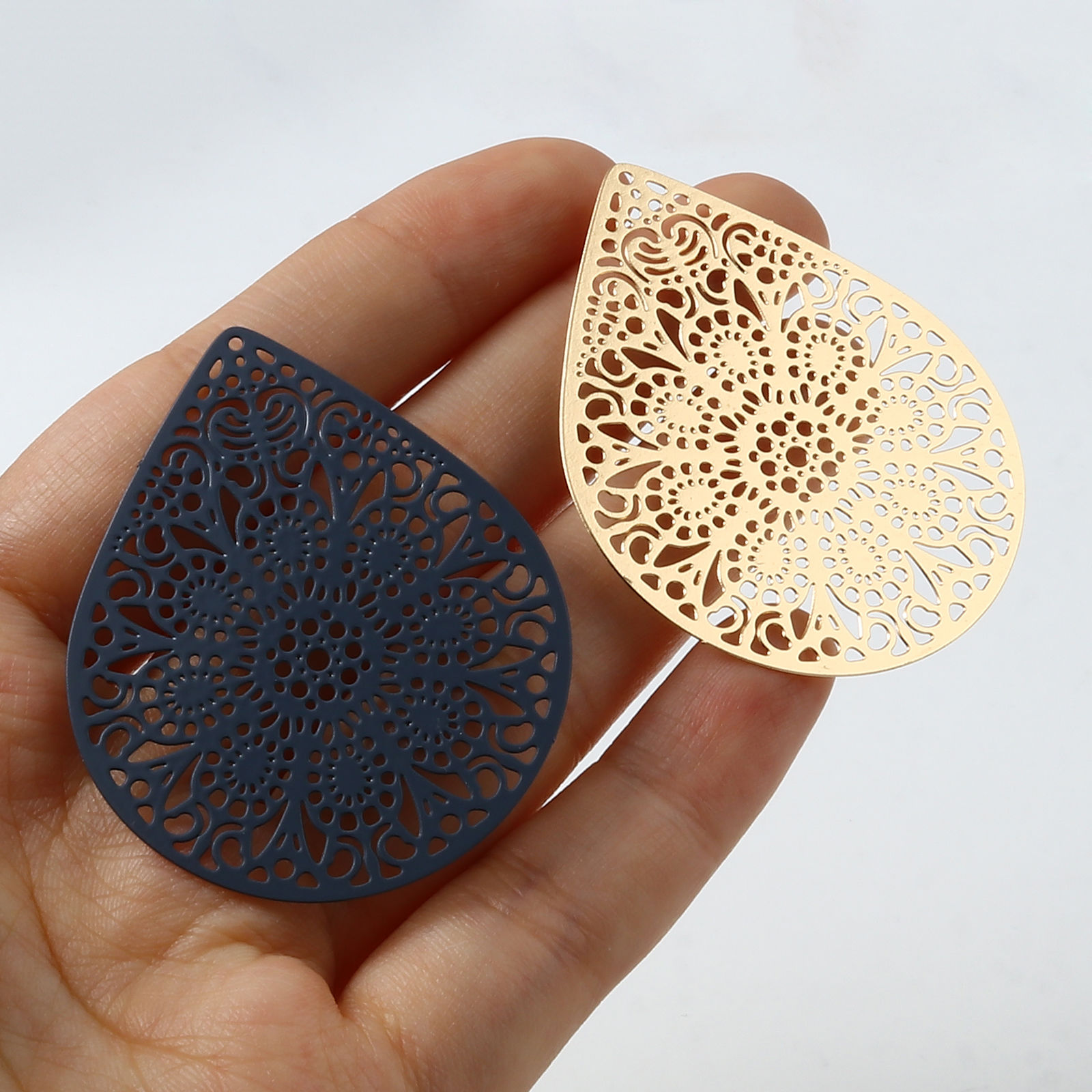 Picture of Iron Based Alloy Filigree Stamping Pendants Drop Multicolor Flower 4.9cm x 3.9cm, 10 PCs