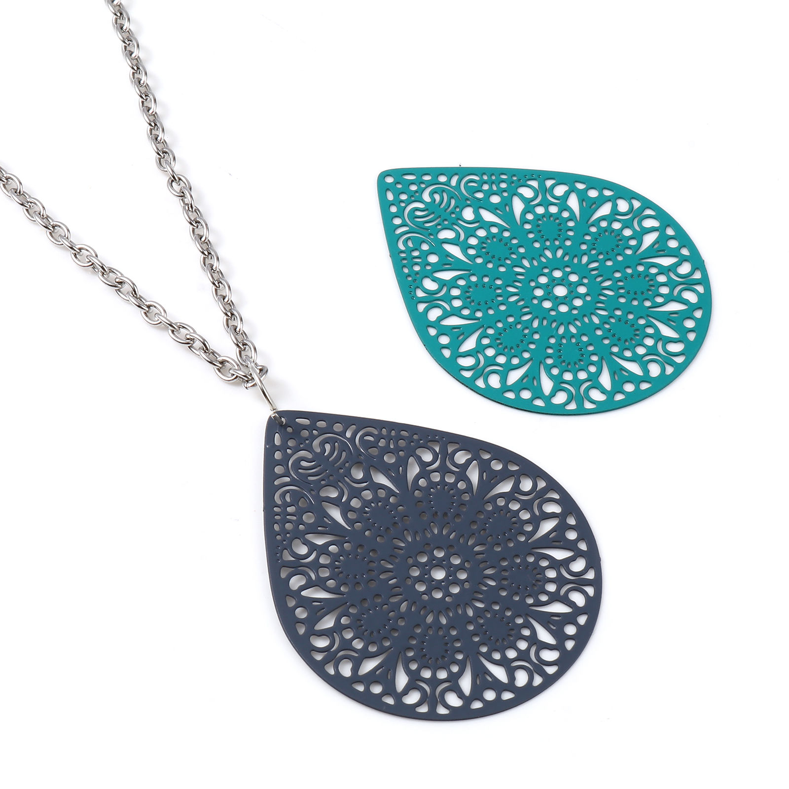 Picture of Iron Based Alloy Filigree Stamping Pendants Drop Multicolor Flower 4.9cm x 3.9cm, 10 PCs
