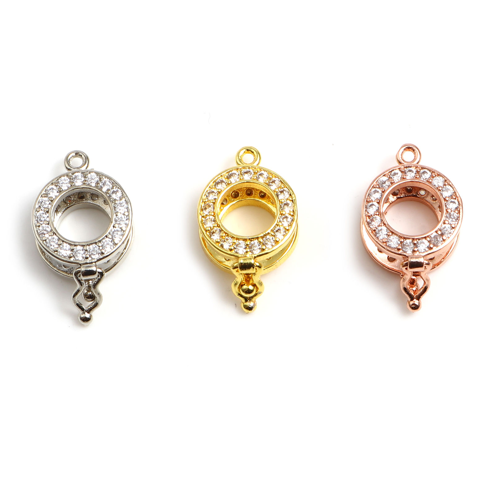 Picture of Copper Wish Pearl Locket Jewelry Charms Round Multicolor Clear Rhinestone Can Open (Fit Bead Size: 10mm) 20mm x 13mm, 1 Piece