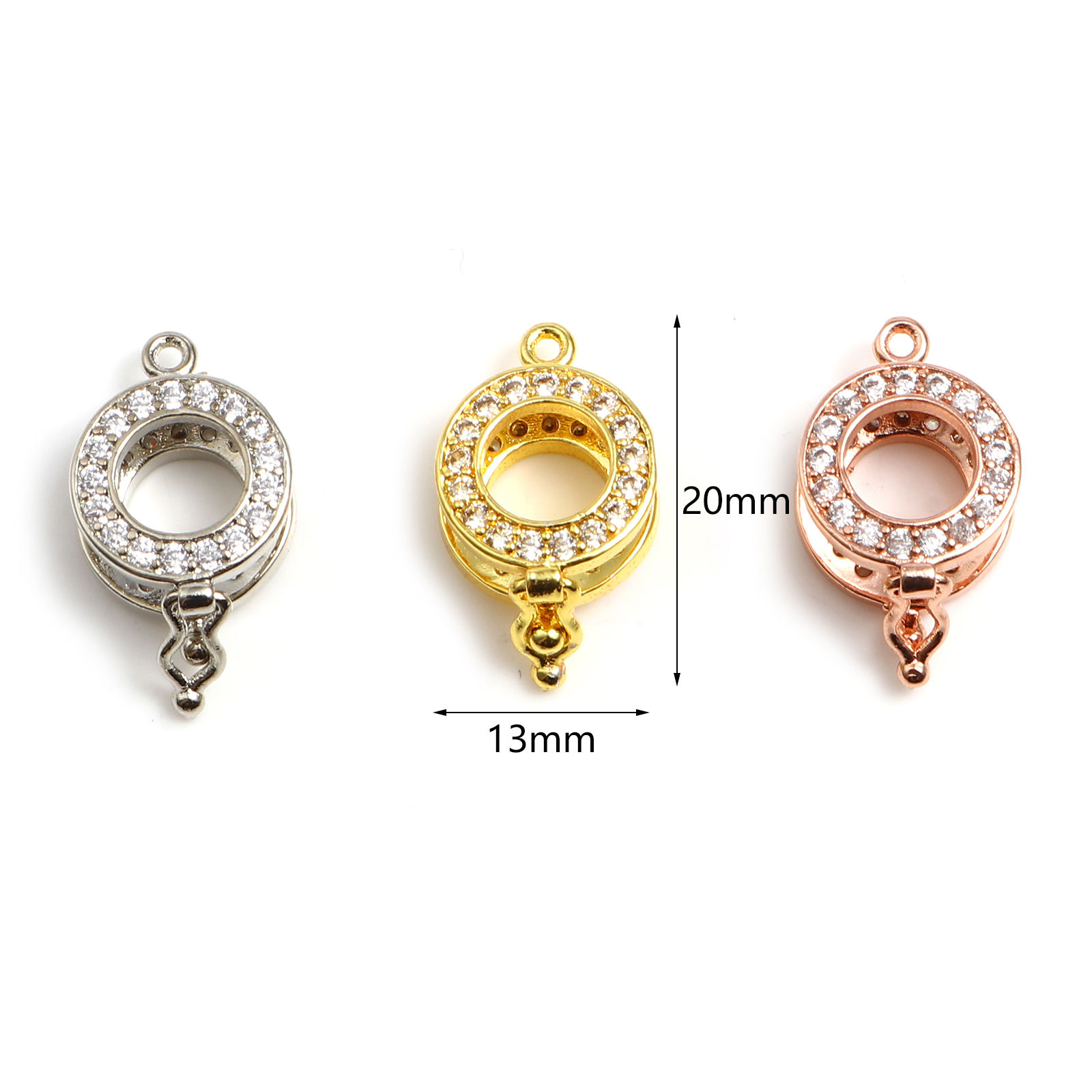 Picture of Copper Wish Pearl Locket Jewelry Charms Round Multicolor Clear Rhinestone Can Open (Fit Bead Size: 10mm) 20mm x 13mm, 1 Piece
