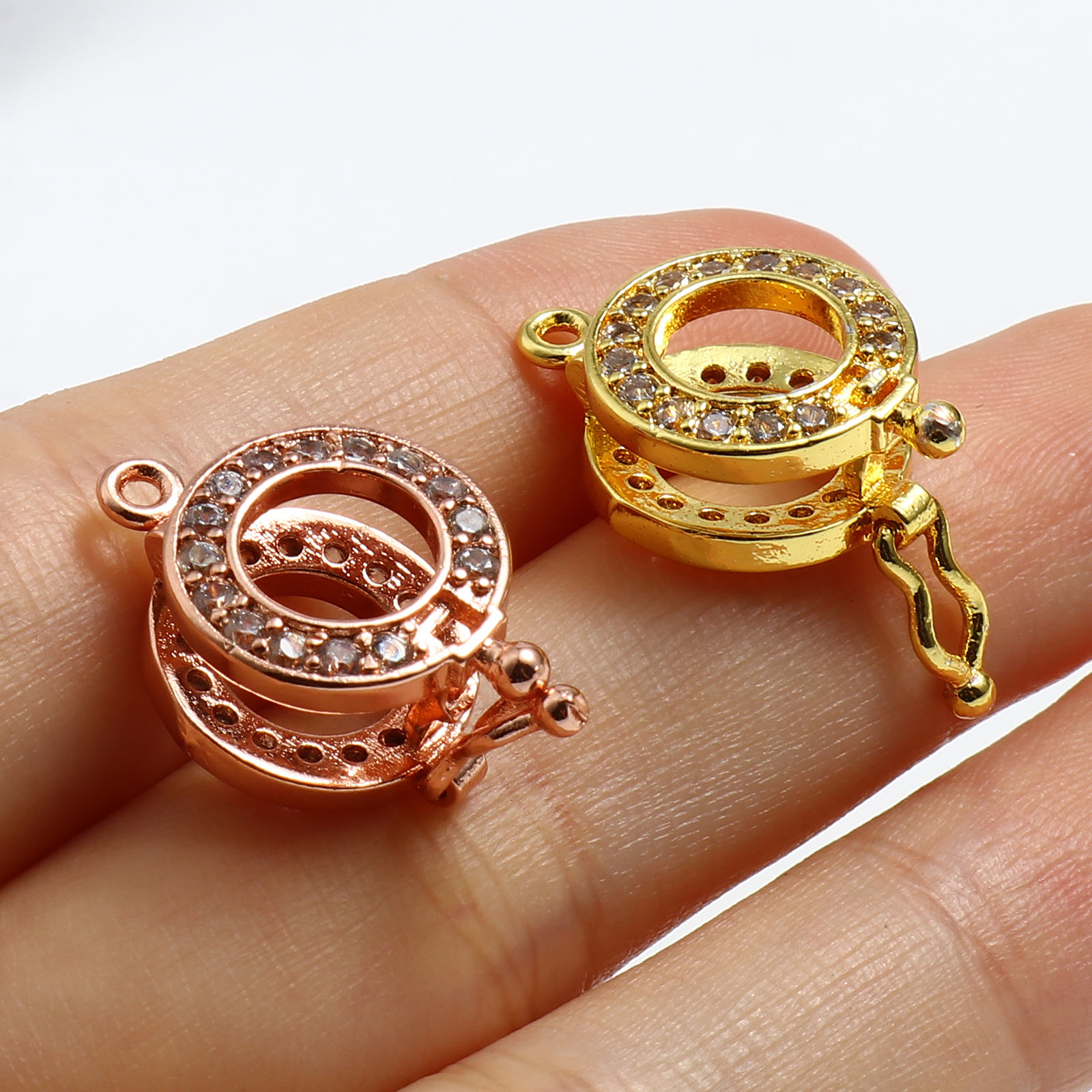 Picture of Copper Wish Pearl Locket Jewelry Charms Round Multicolor Clear Rhinestone Can Open (Fit Bead Size: 10mm) 20mm x 13mm, 1 Piece