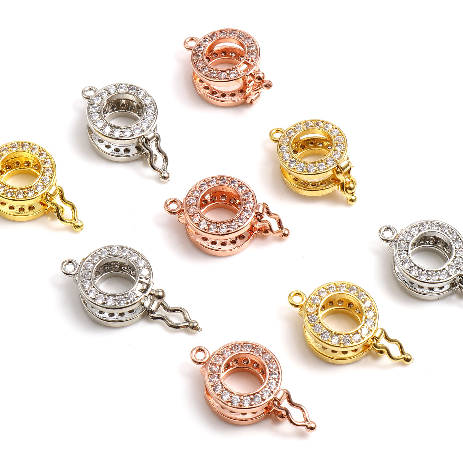 Picture of Copper Wish Pearl Locket Jewelry Charms Round Multicolor Clear Rhinestone Can Open (Fit Bead Size: 10mm) 20mm x 13mm, 1 Piece