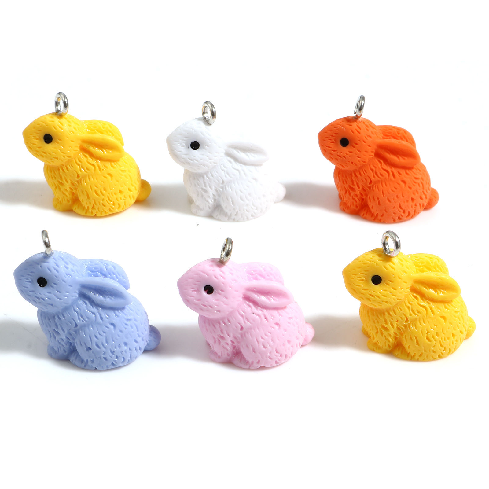 Picture of Resin Charms Rabbit Animal Silver Tone Multicolor 22mm x 21mm, 10 PCs