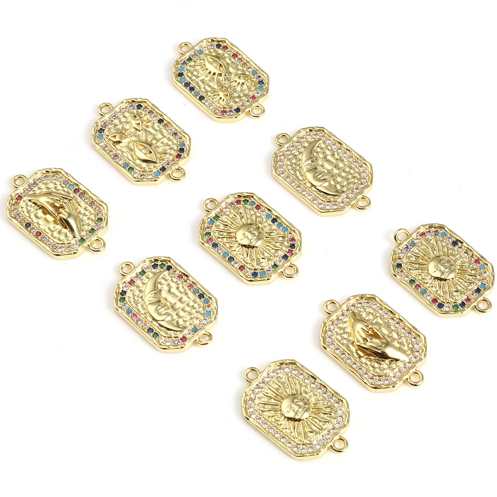 Picture of Brass Micro Pave Connectors Polygon Gold Plated Micro Pave Multicolour Cubic Zirconia 1 Piece