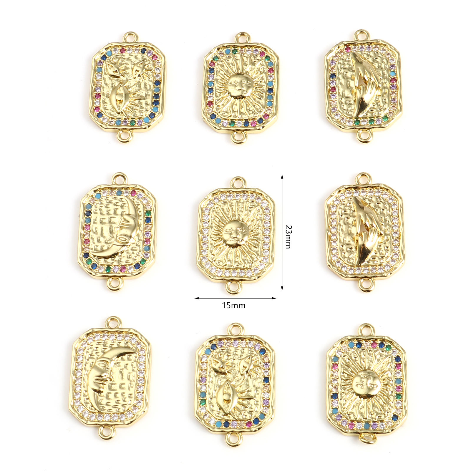 Picture of Brass Micro Pave Connectors Polygon Gold Plated Micro Pave Multicolour Cubic Zirconia 1 Piece