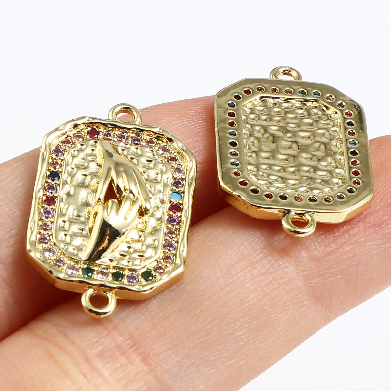 Picture of Brass Micro Pave Connectors Polygon Gold Plated Micro Pave Multicolour Cubic Zirconia 1 Piece