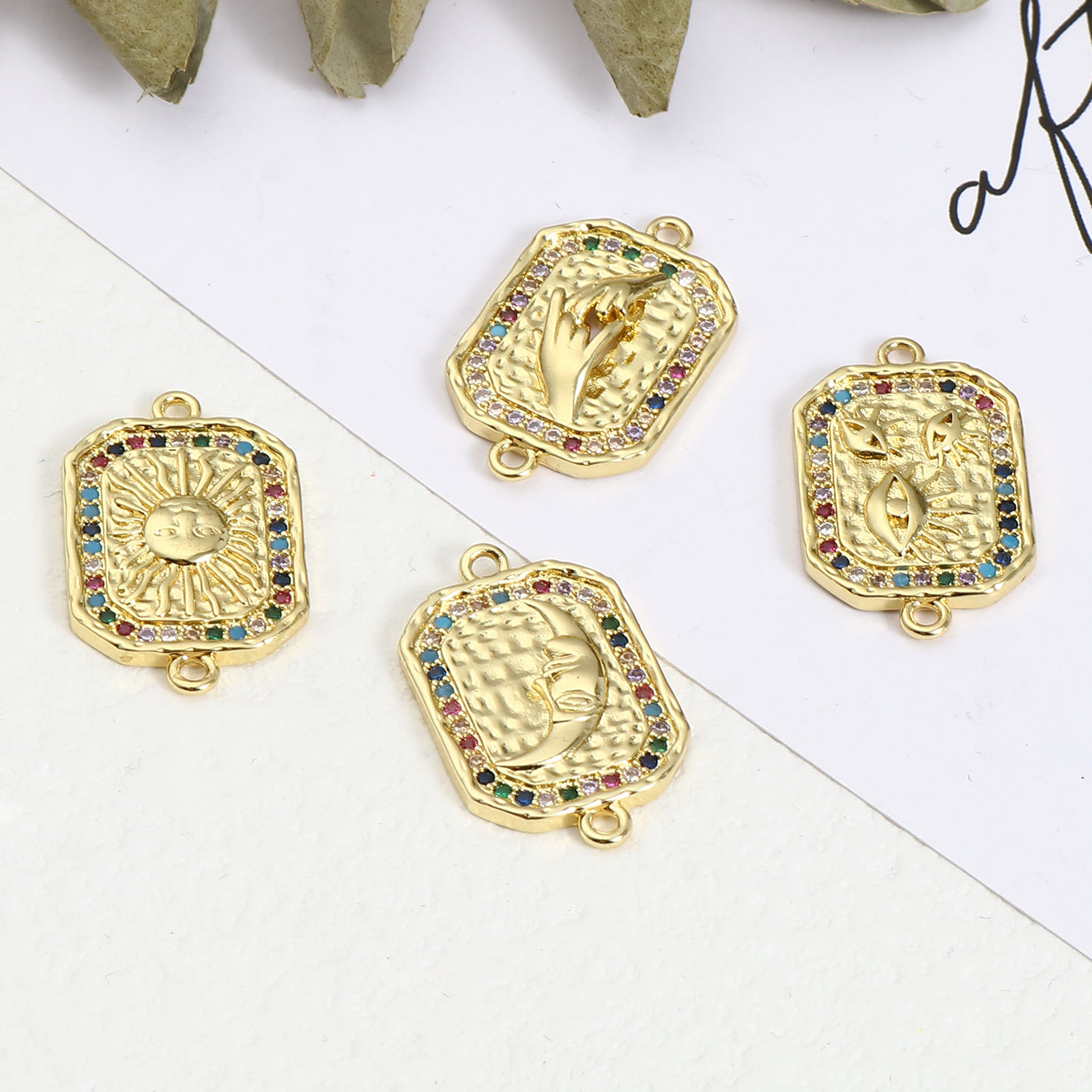 Picture of Brass Micro Pave Connectors Polygon Gold Plated Micro Pave Multicolour Cubic Zirconia 1 Piece