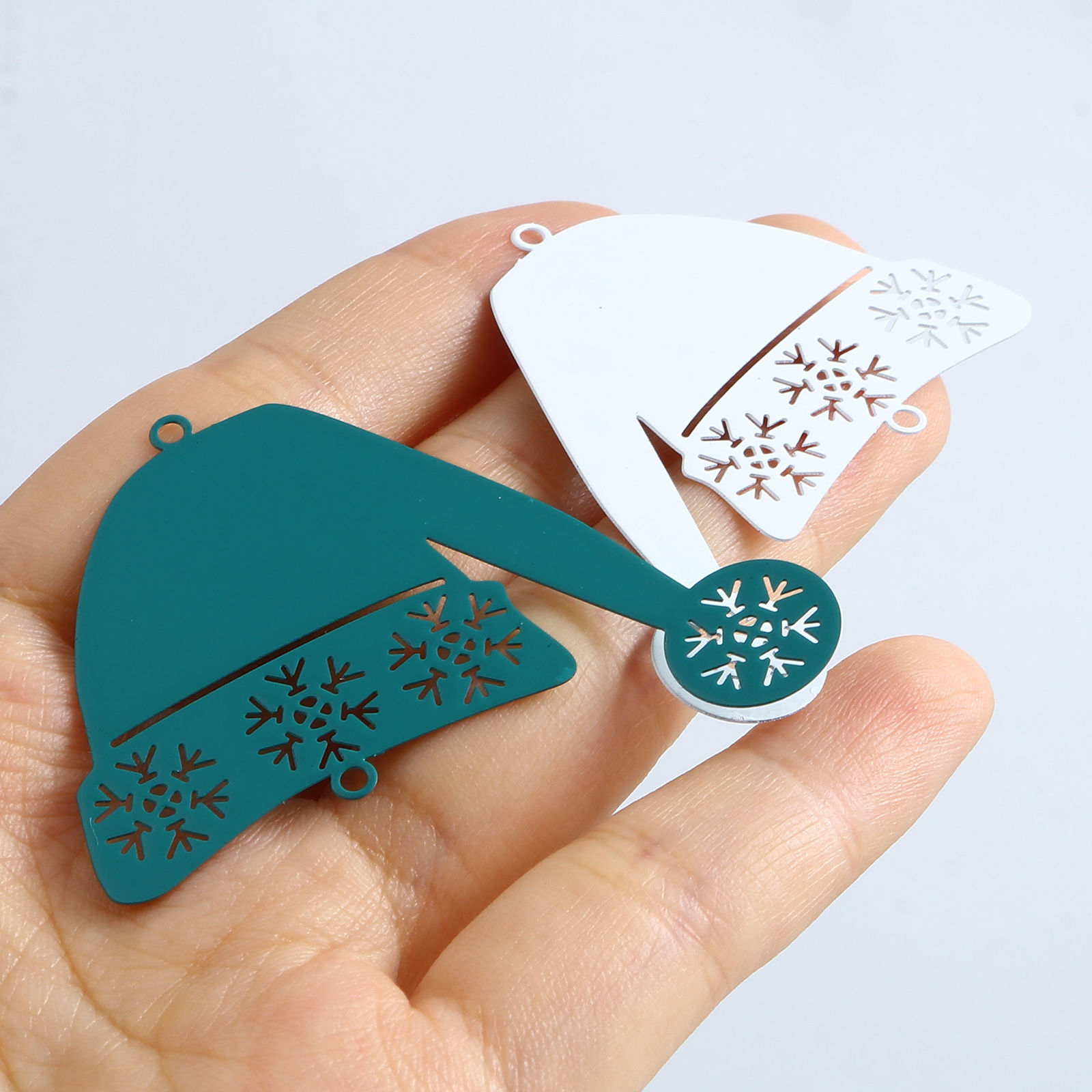 Picture of Brass Filigree Stamping Connectors Christmas Hats Multicolor Snowflake Painted 5.2cm x 4.5cm, 5 PCs