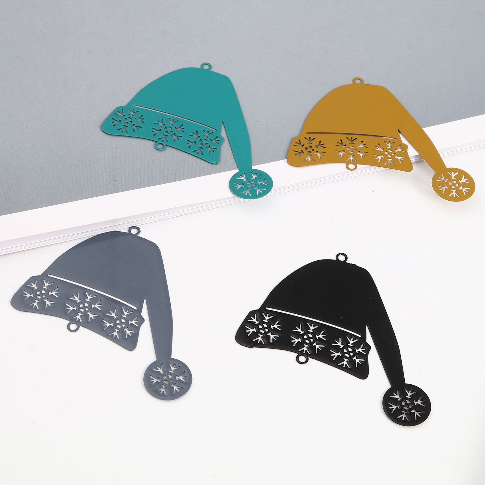Picture of Brass Filigree Stamping Connectors Christmas Hats Multicolor Snowflake Painted 5.2cm x 4.5cm, 5 PCs