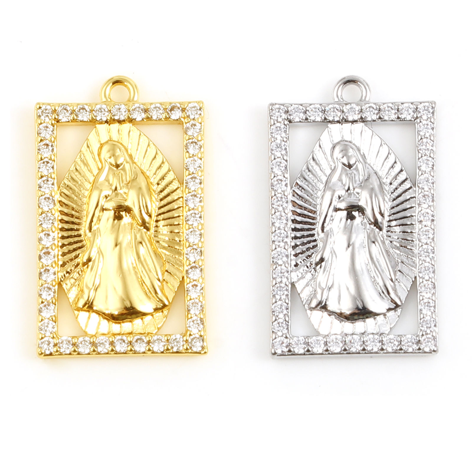 Bild von Messing Religiös Charms Rechteck Bunt Jesus Transparent Strass 1 Stück