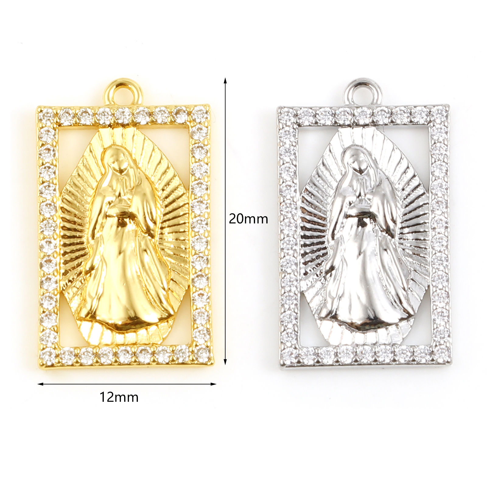 Bild von Messing Religiös Charms Rechteck Bunt Jesus Transparent Strass 1 Stück