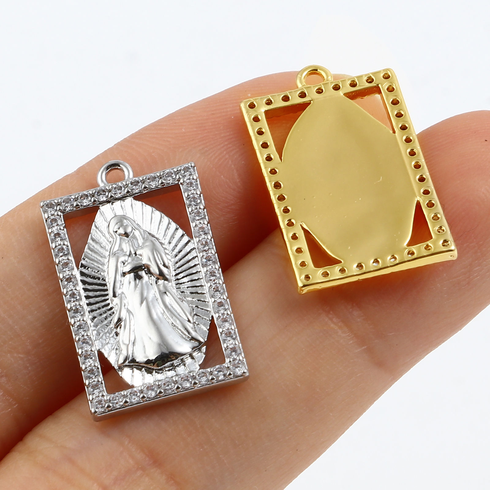 Bild von Messing Religiös Charms Rechteck Bunt Jesus Transparent Strass 1 Stück