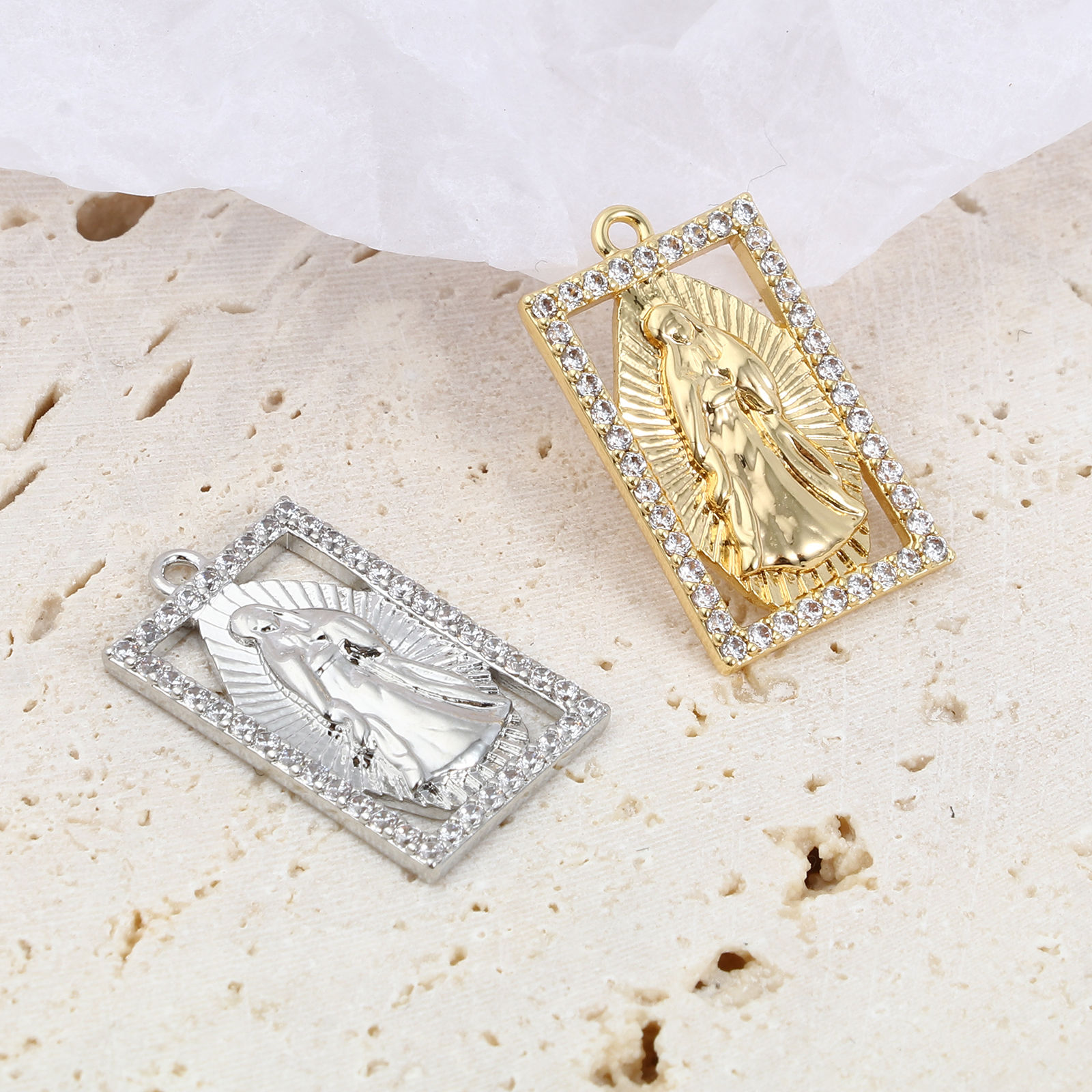 Bild von Messing Religiös Charms Rechteck Bunt Jesus Transparent Strass 1 Stück